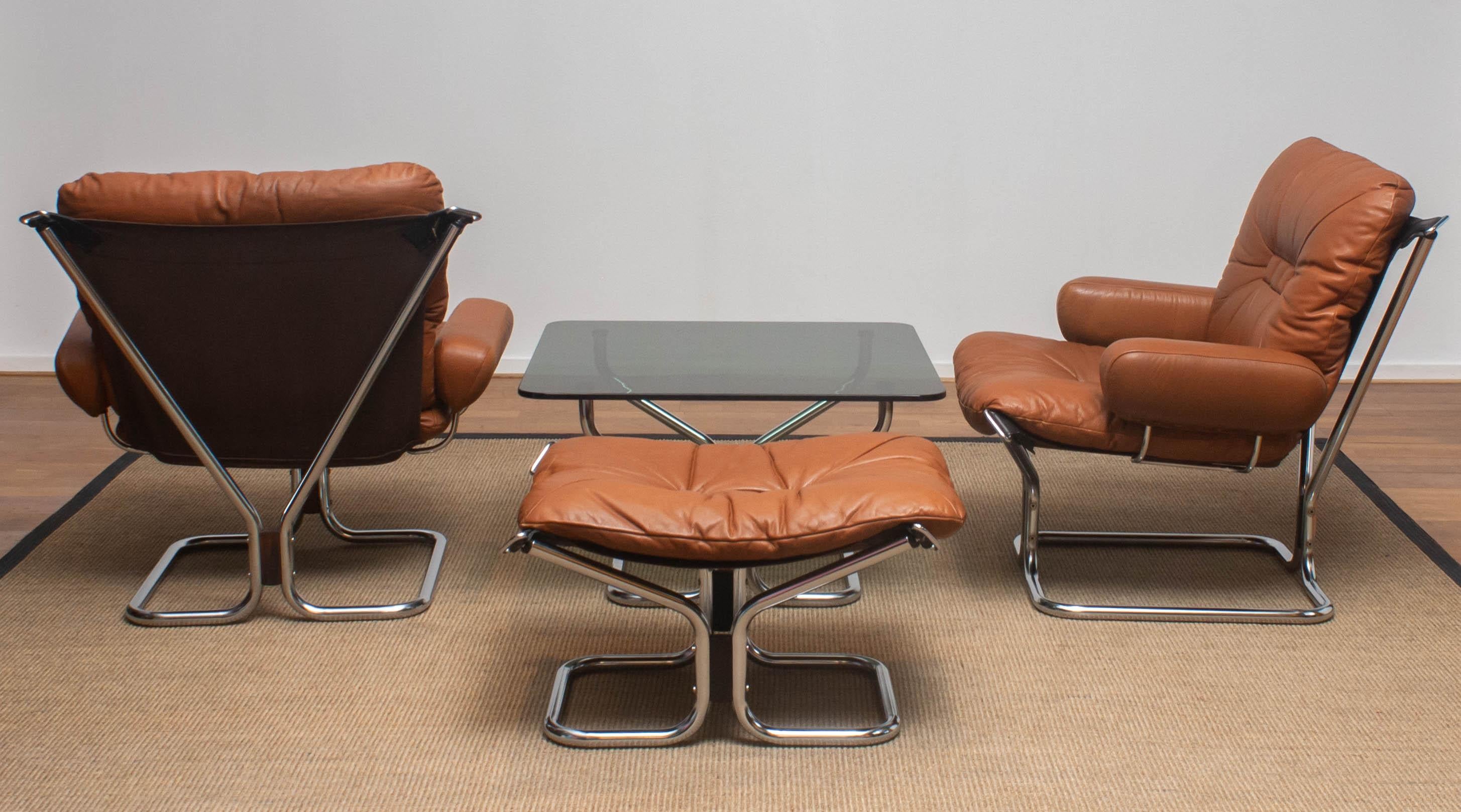 1970s, Lounge Set Wing in Leather or Steel by Harald Relling for Westnofa Norway 4