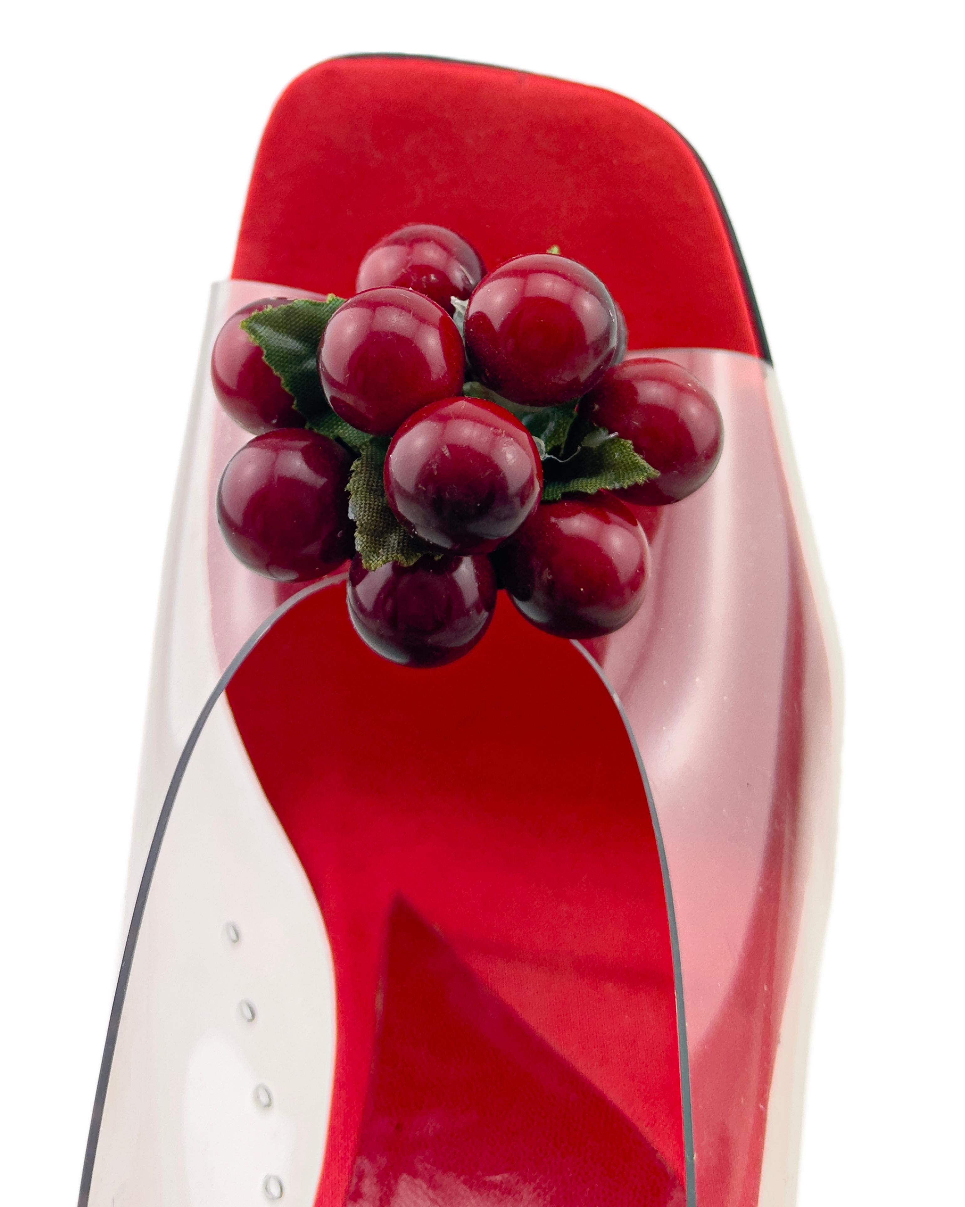 1970's Love & Desire Beverly Feldman PVC and Acrylic Cherry Motif Mules In Good Condition In Toronto, Ontario