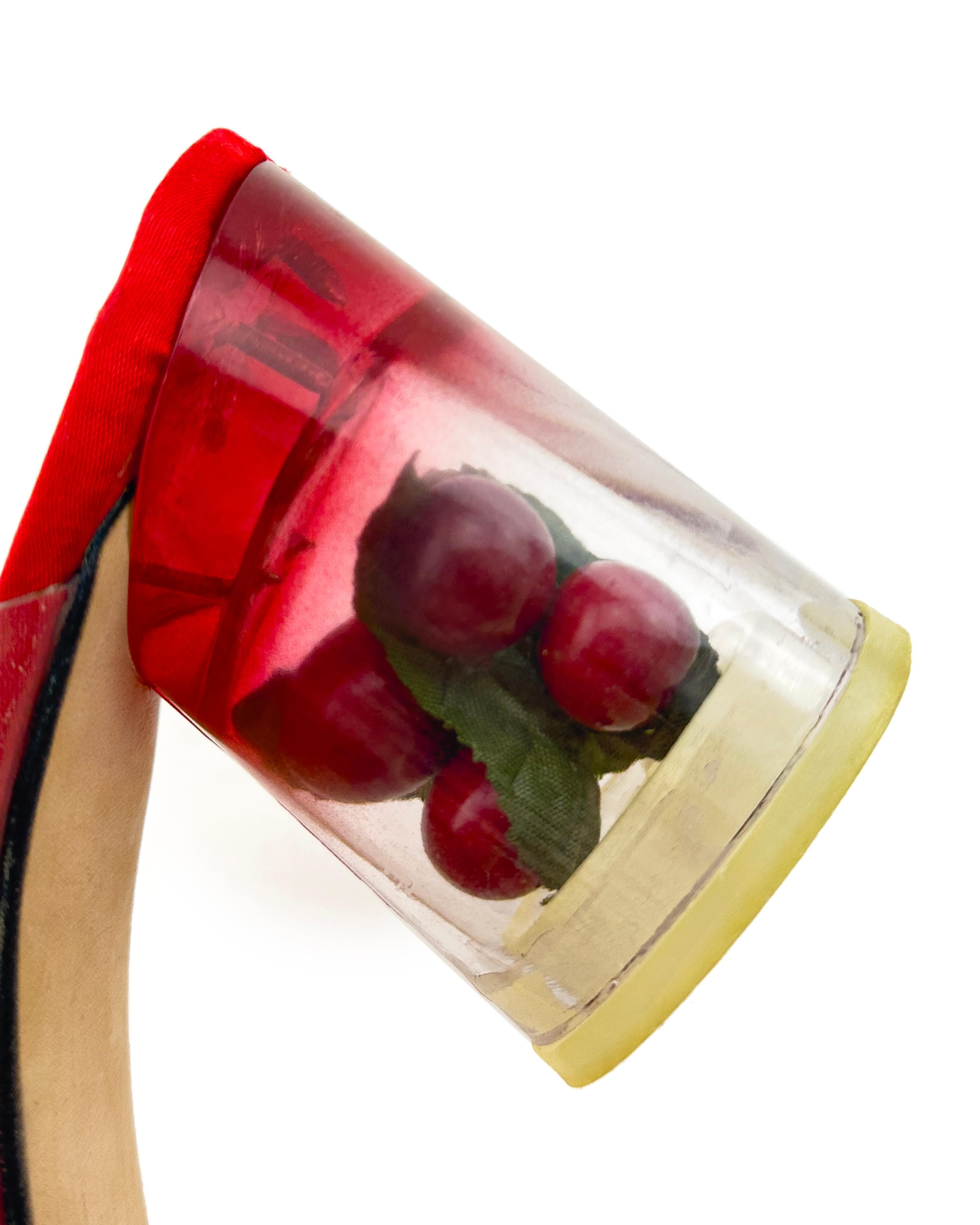 Women's 1970's Love & Desire Beverly Feldman PVC and Acrylic Cherry Motif Mules