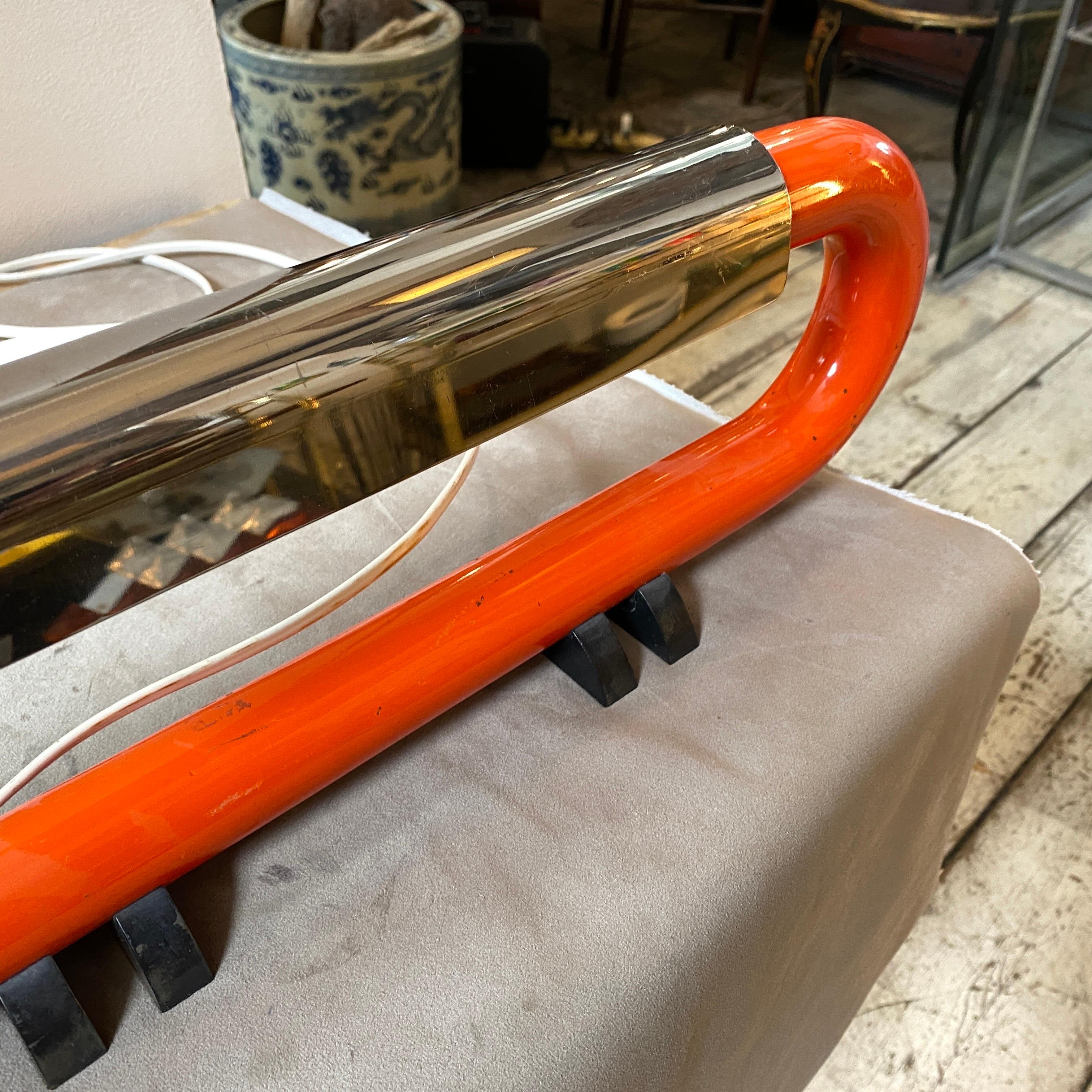 1970s Luci Milano Space Age Orange and Chromed Metal Ambient Table Lamp 6