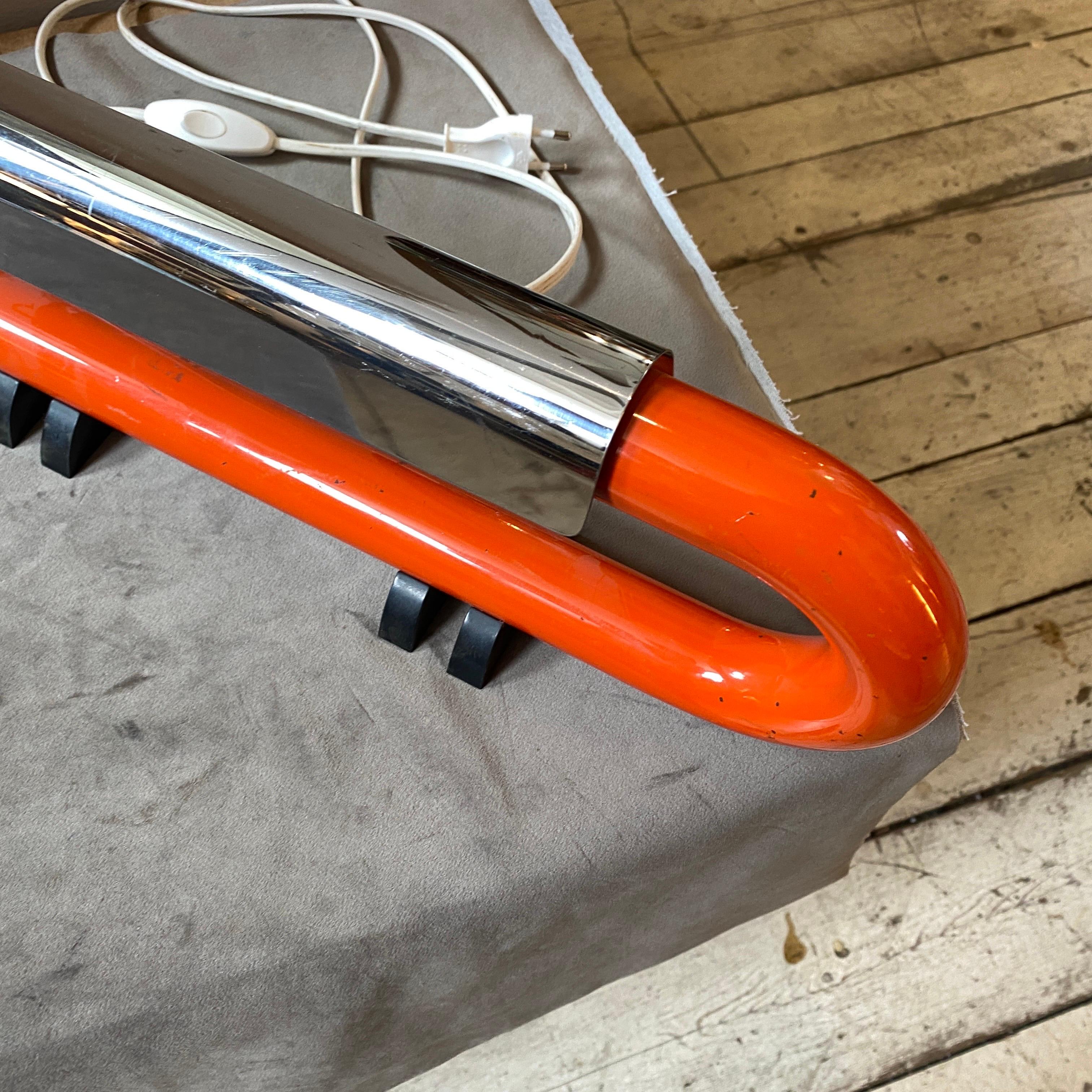 20th Century 1970s Luci Milano Space Age Orange and Chromed Metal Ambient Table Lamp