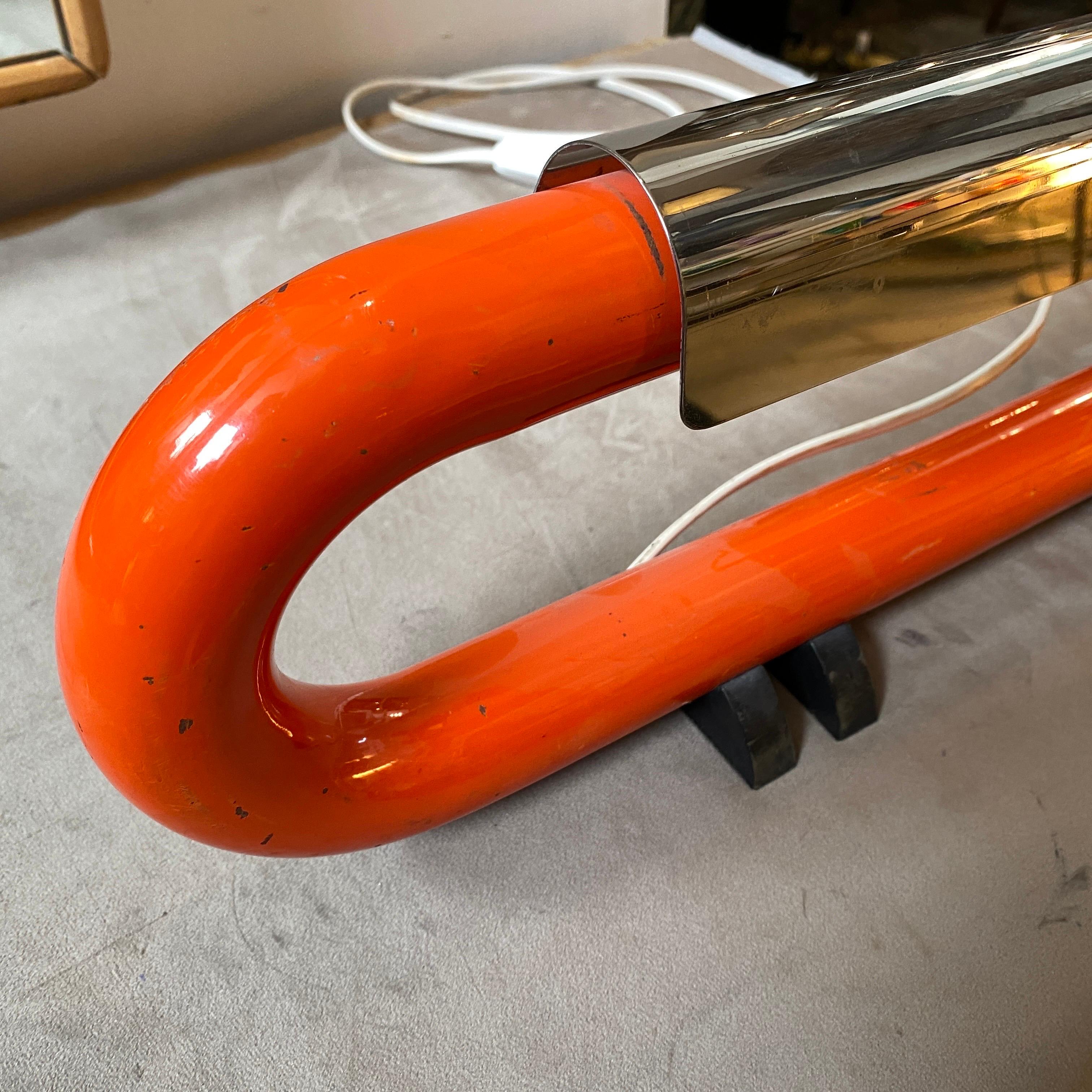 1970s Luci Milano Space Age Orange and Chromed Metal Ambient Table Lamp 3