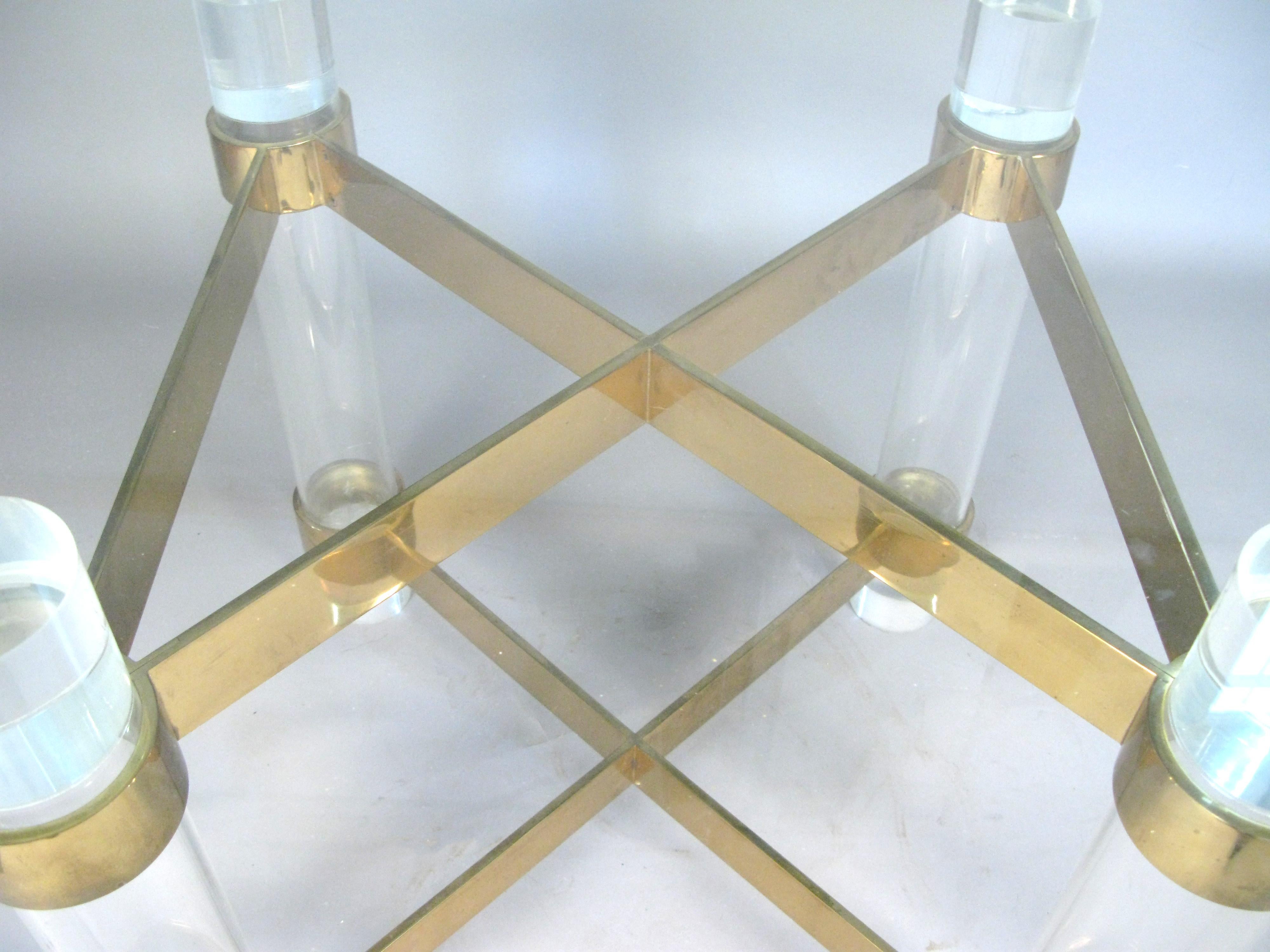 American 1970s Lucite and brass dining table by Charles Hollis Jones.