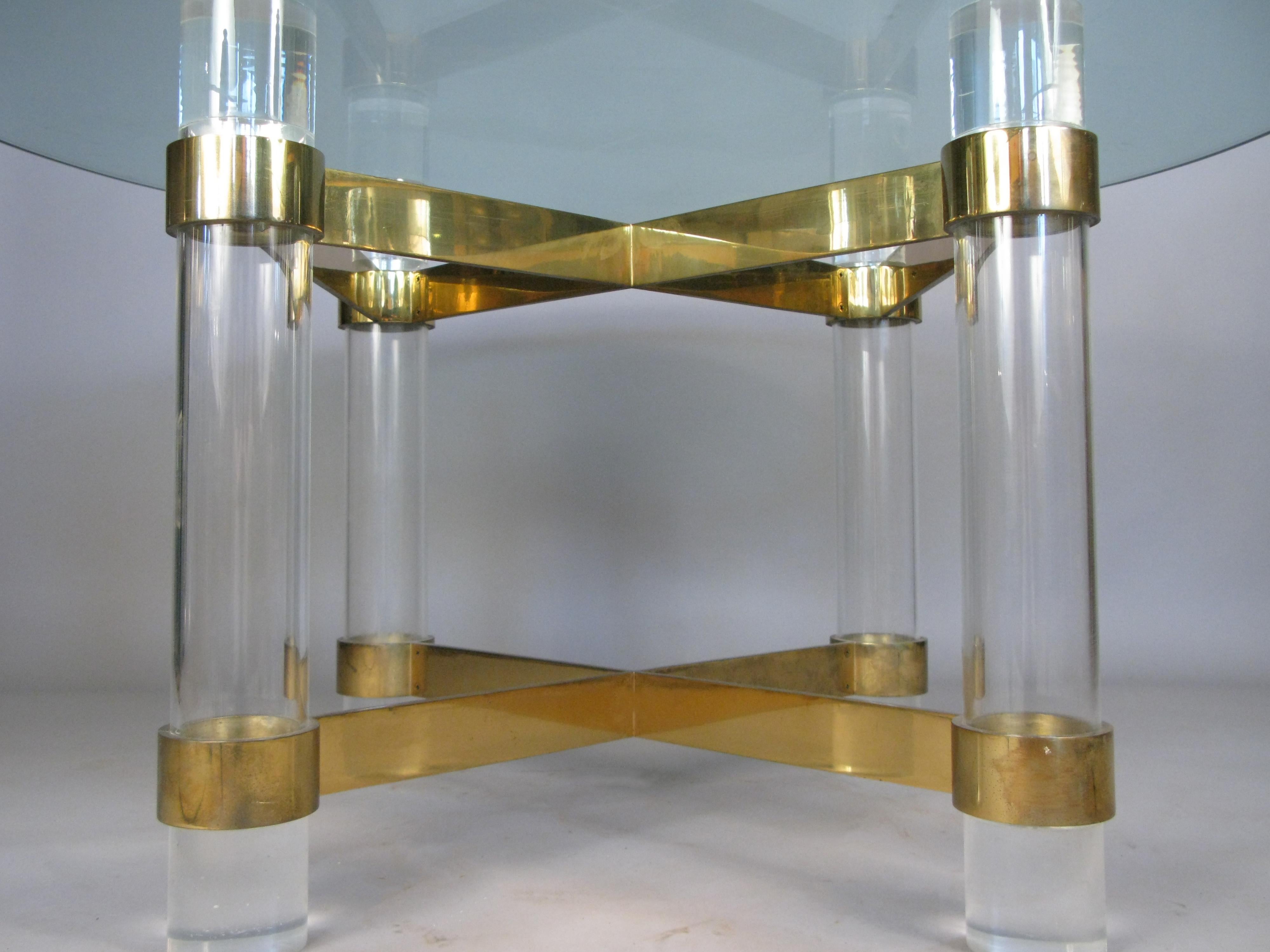 1970s Lucite and brass dining table by Charles Hollis Jones. In Good Condition In Hudson, NY