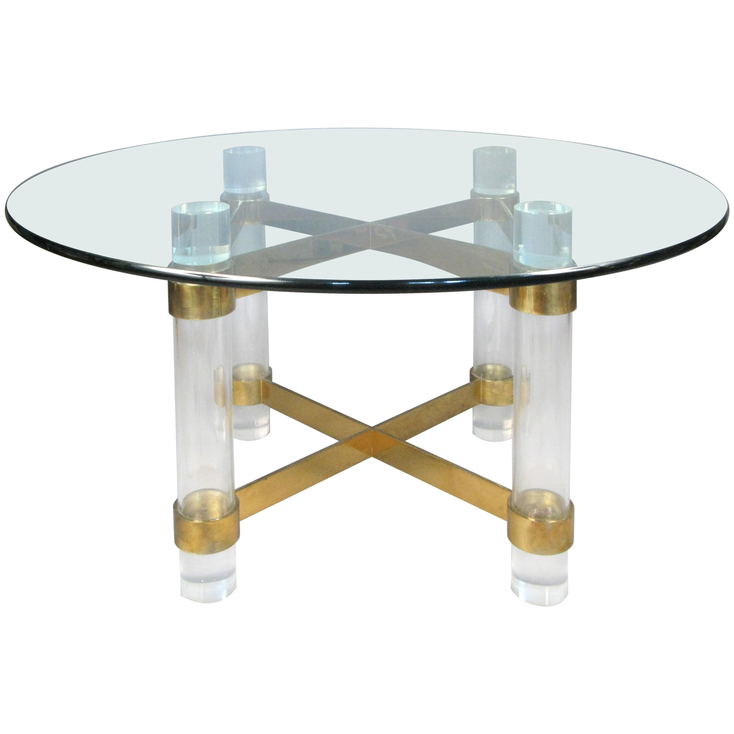 1970s Lucite and brass dining table by Charles Hollis Jones.