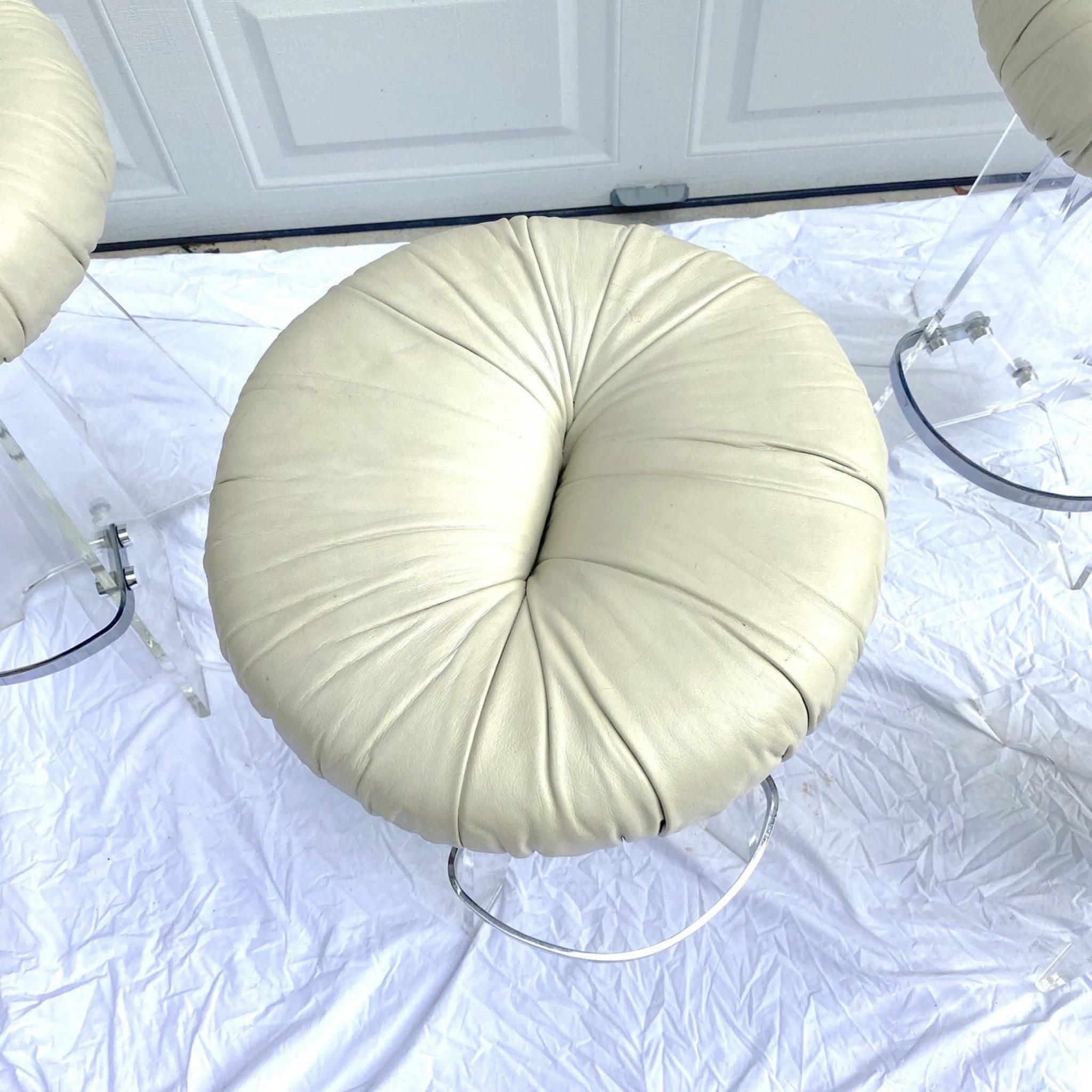 It’s your lucky day. You just stumbled across some amazing mushroom swivel stools with lucite bases and chrome foot rests. These are not marked but after extensive research I’ve found that they are indeed Charles Hollis Jones for Hill MFG.