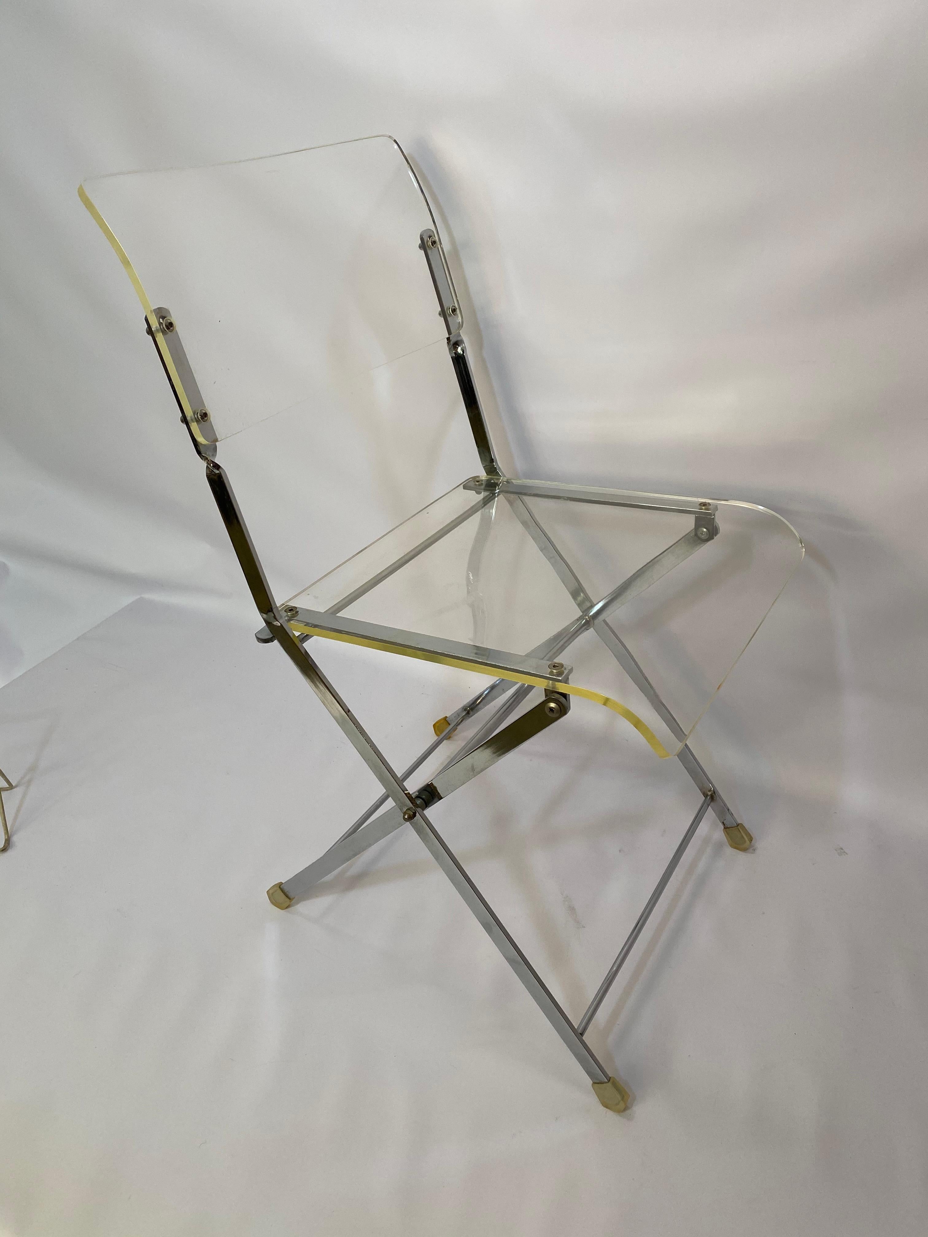 Post-Modern 1970s Lucite and Chrome Cafe Folding Chair