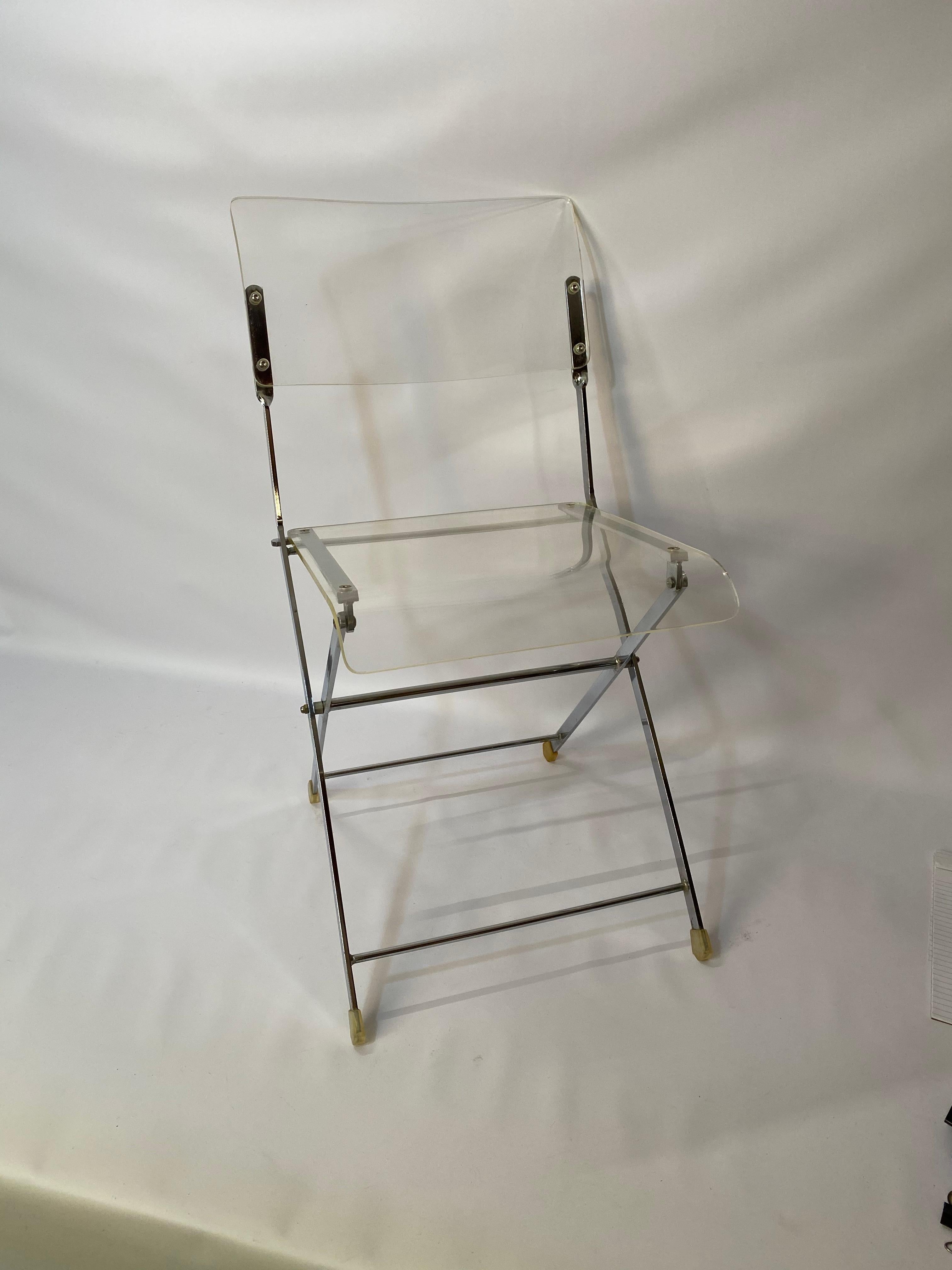 American 1970s Lucite and Chrome Cafe Folding Chair