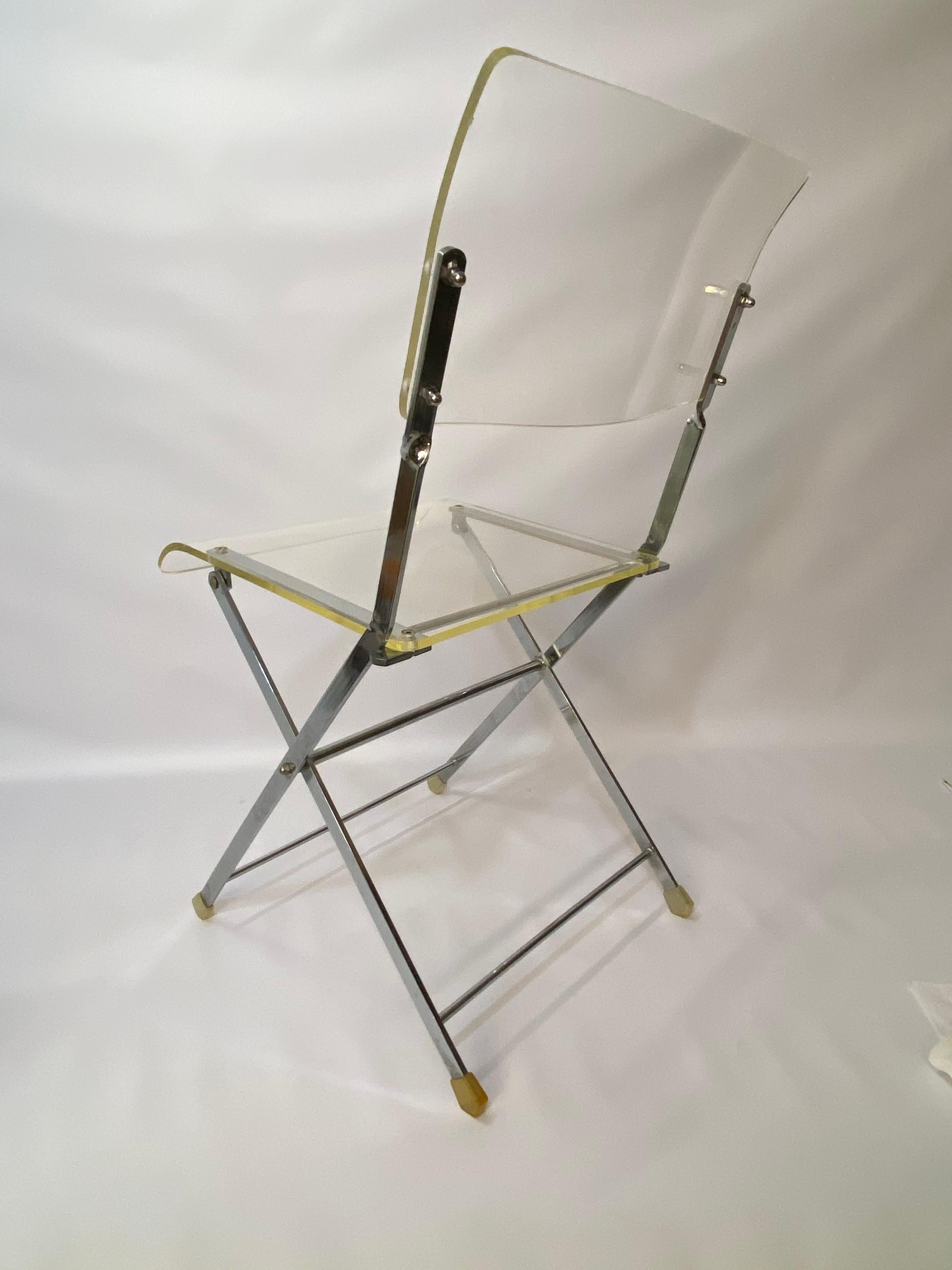 1970s Lucite and Chrome Cafe Folding Chair In Good Condition In Garnerville, NY