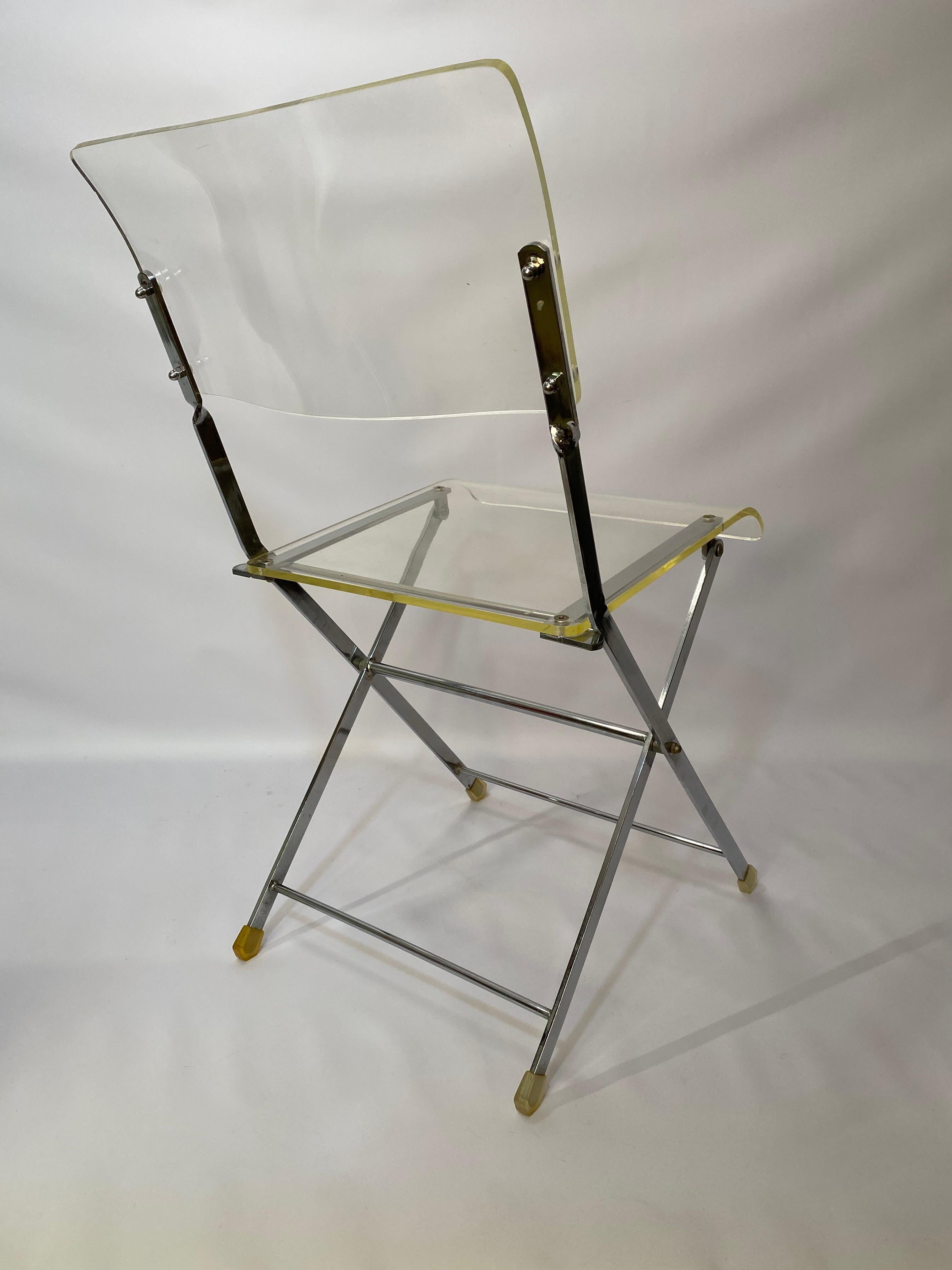20th Century 1970s Lucite and Chrome Cafe Folding Chair