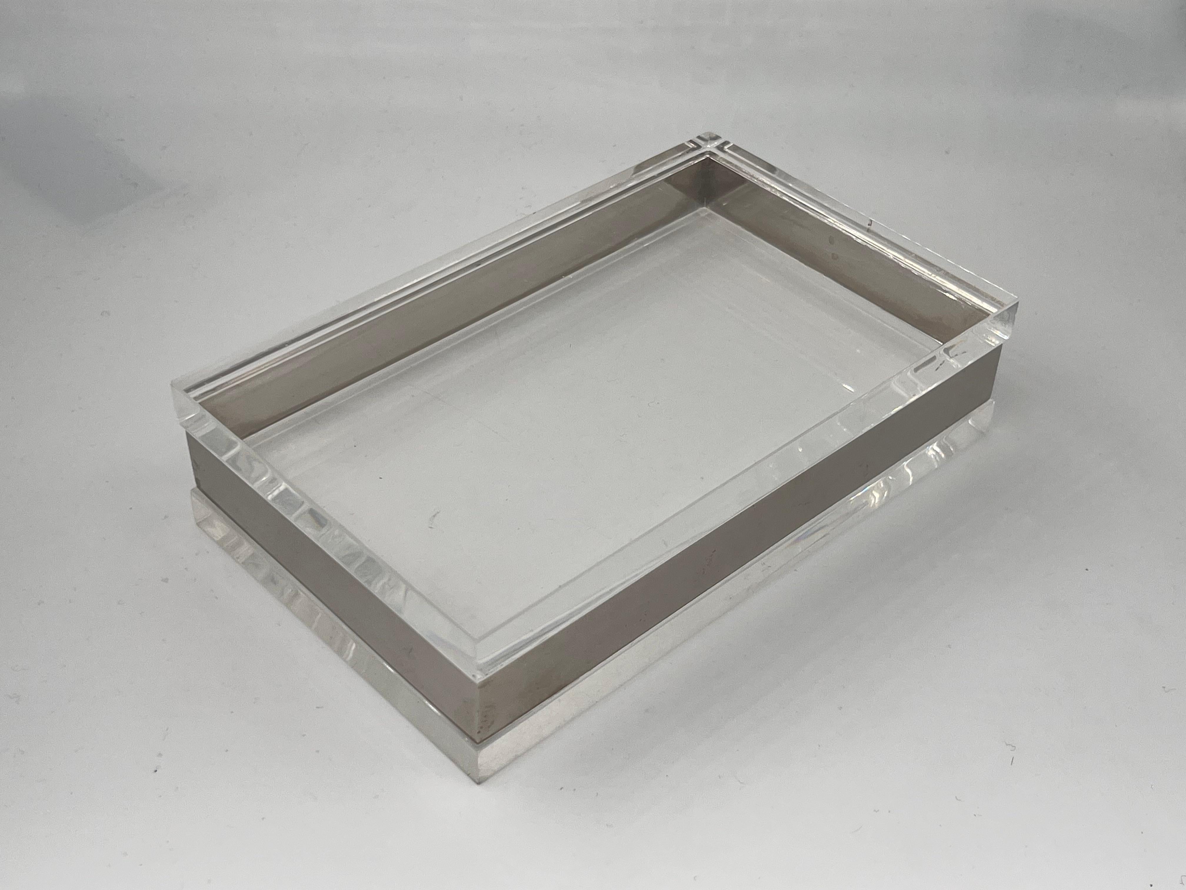 Mid-Century Modern 1970s Lucite and Chrome Decorative Box For Sale