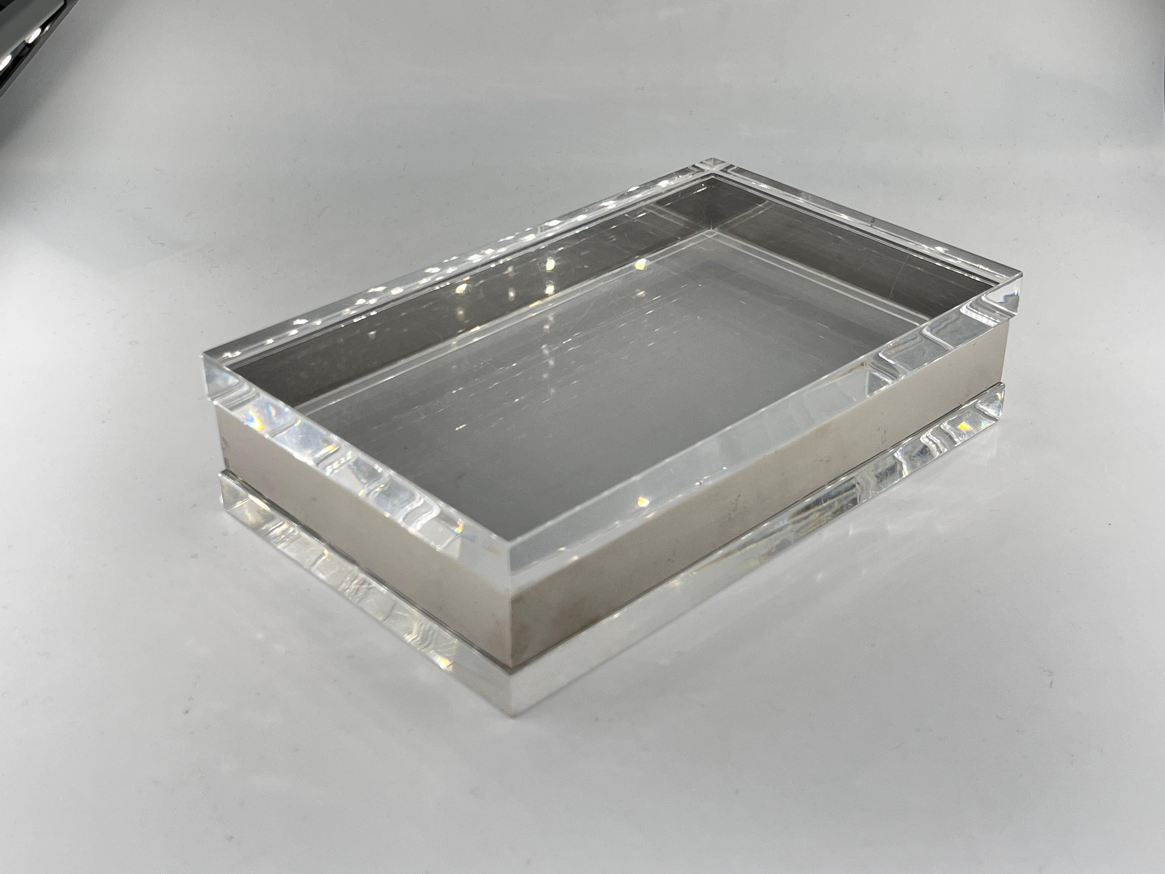 French 1970s Lucite and Chrome Decorative Box For Sale