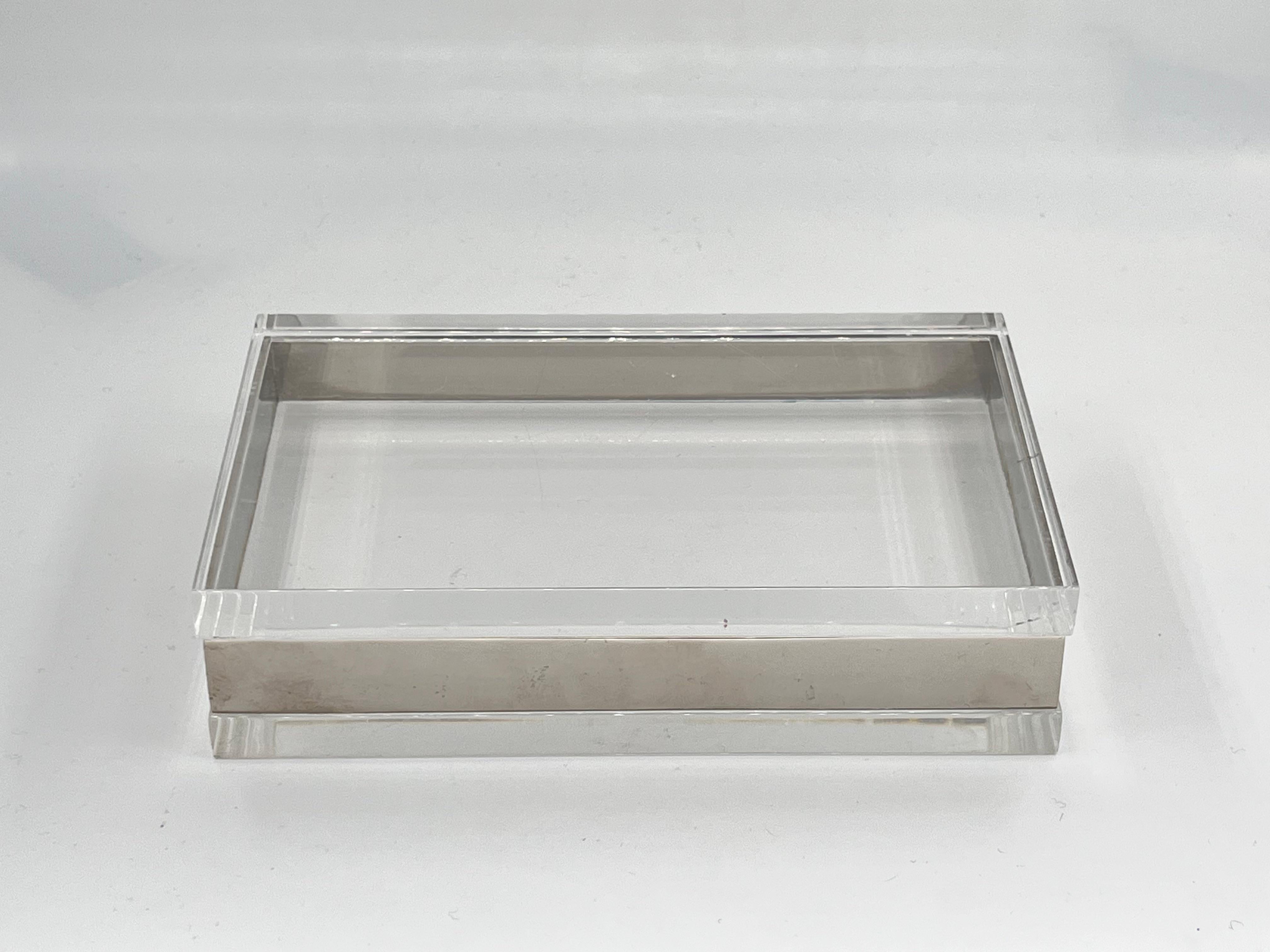 Late 20th Century 1970s Lucite and Chrome Decorative Box For Sale