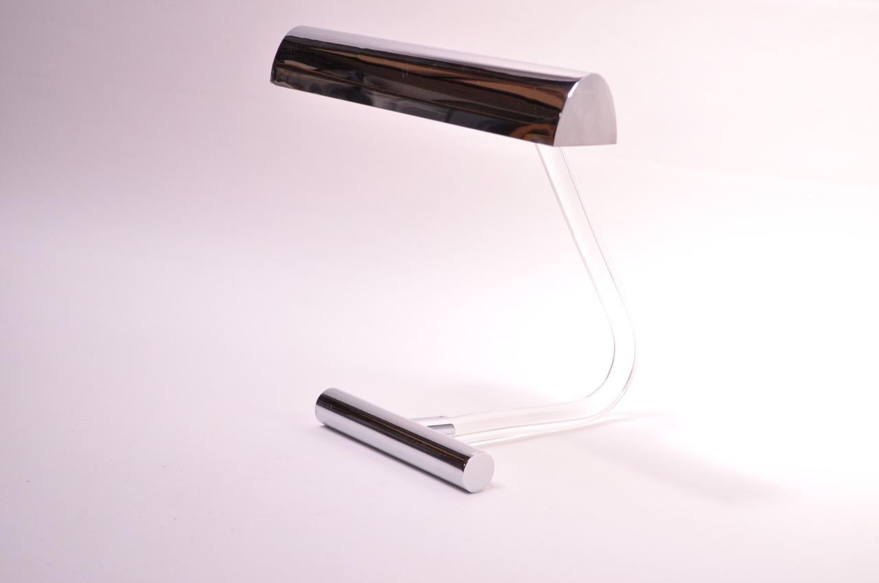 1970s Lucite and Chrome Desk Lamp by Peter Hamburger for Kovacs In Good Condition In Brooklyn, NY