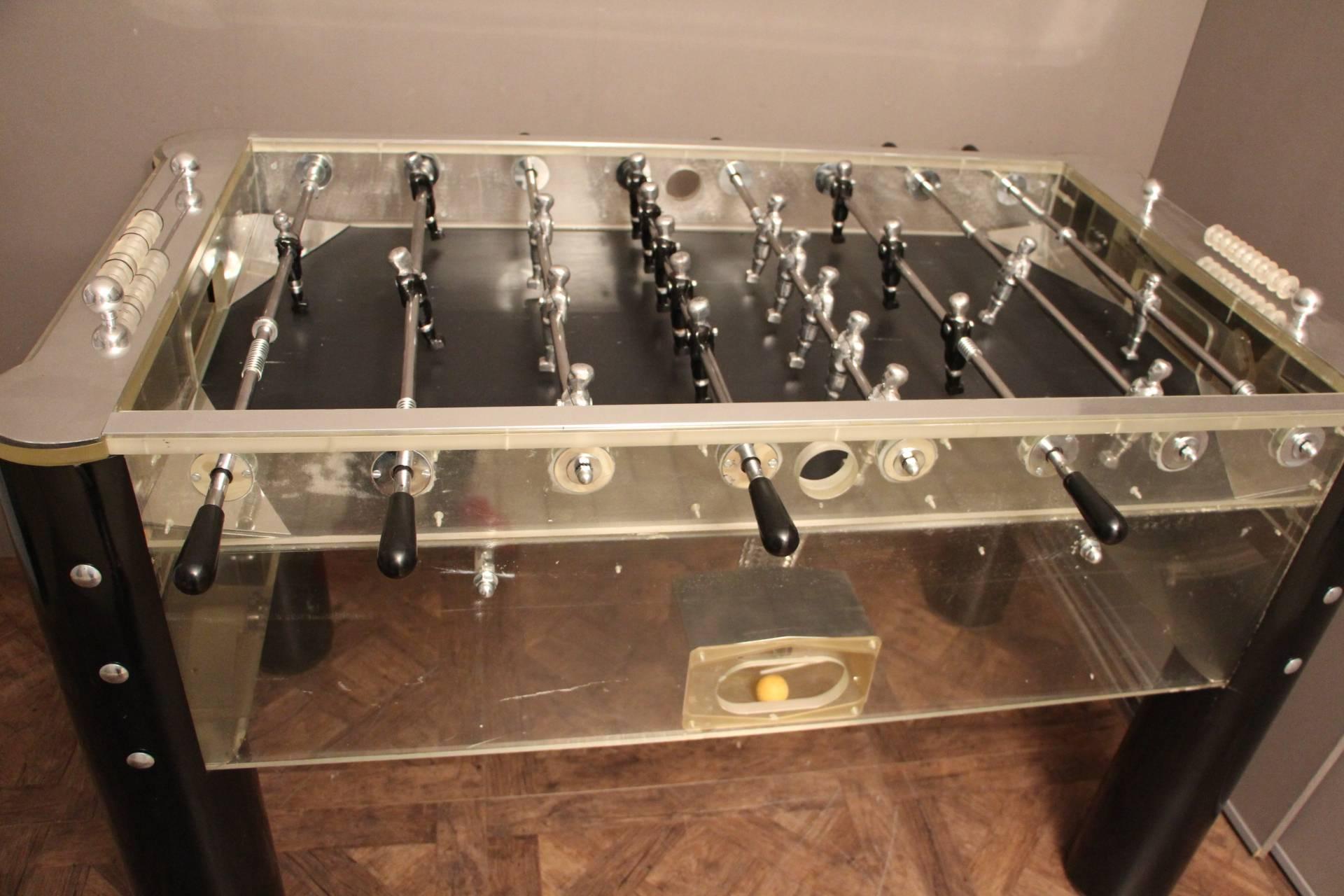 1970s Lucite and Mirror Polished Aluminum Foosball Table 5