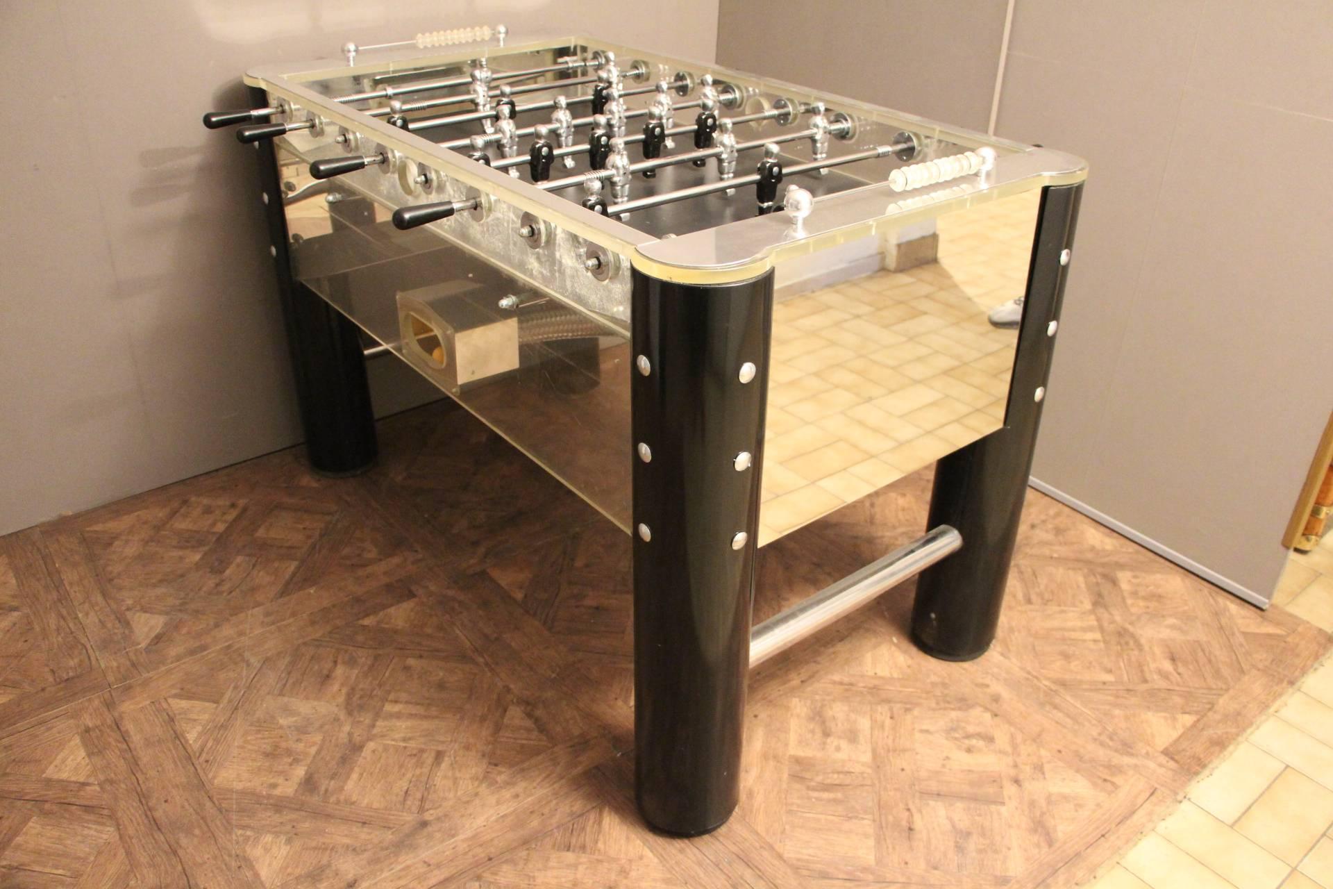 1970s Lucite and Mirror Polished Aluminum Foosball Table 1