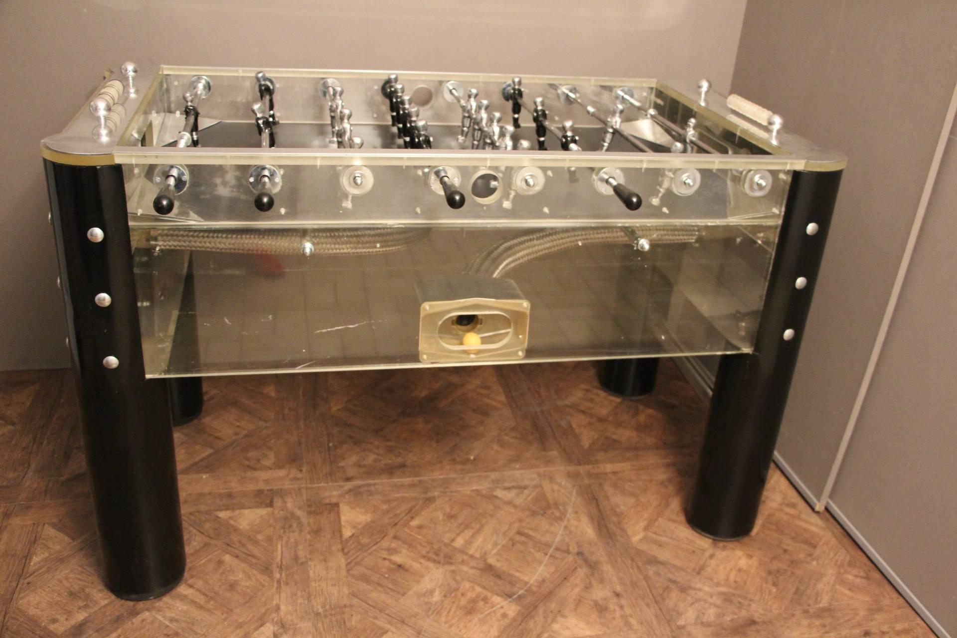 1970s Lucite and Mirror Polished Aluminum Foosball Table 3