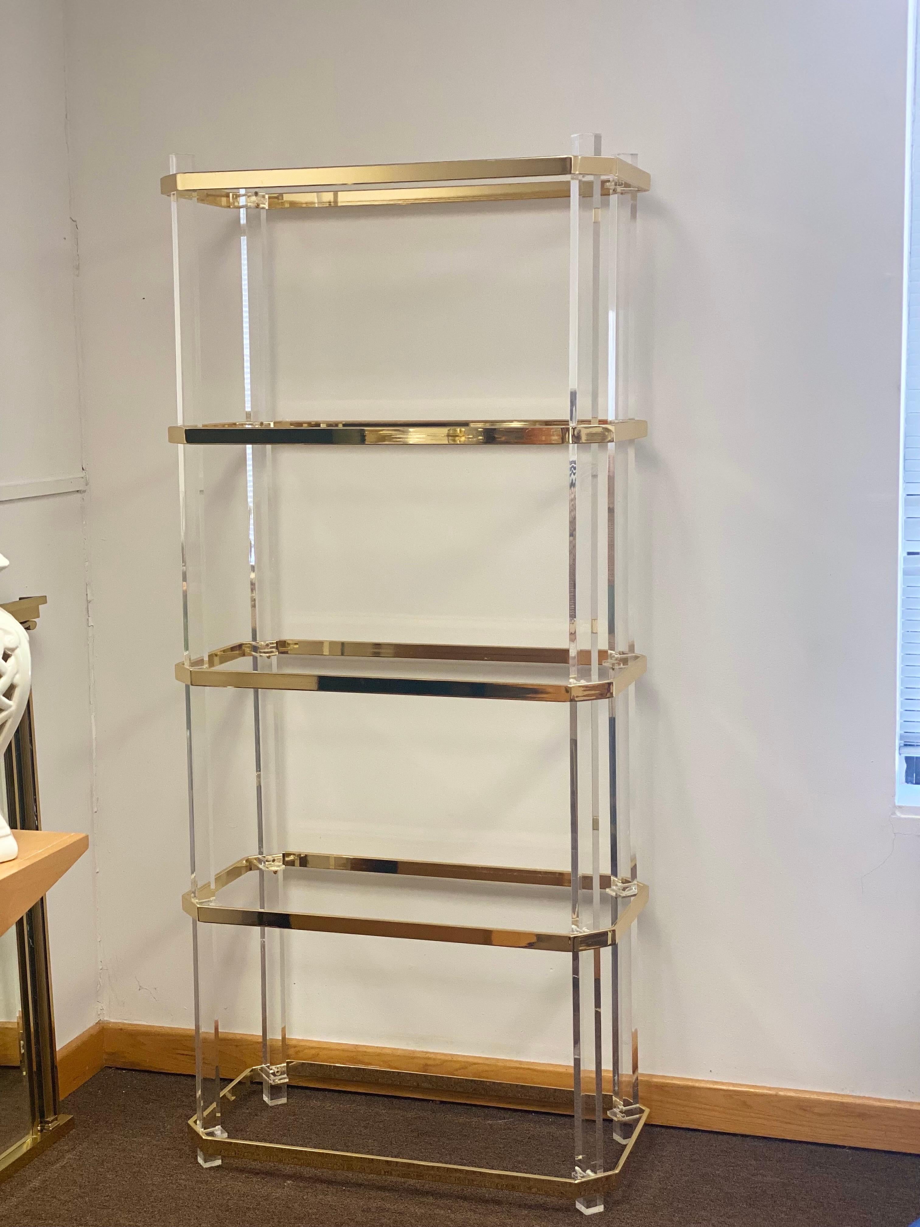 Hollywood Regency 1970s Lucite and Polished Brass Etagere