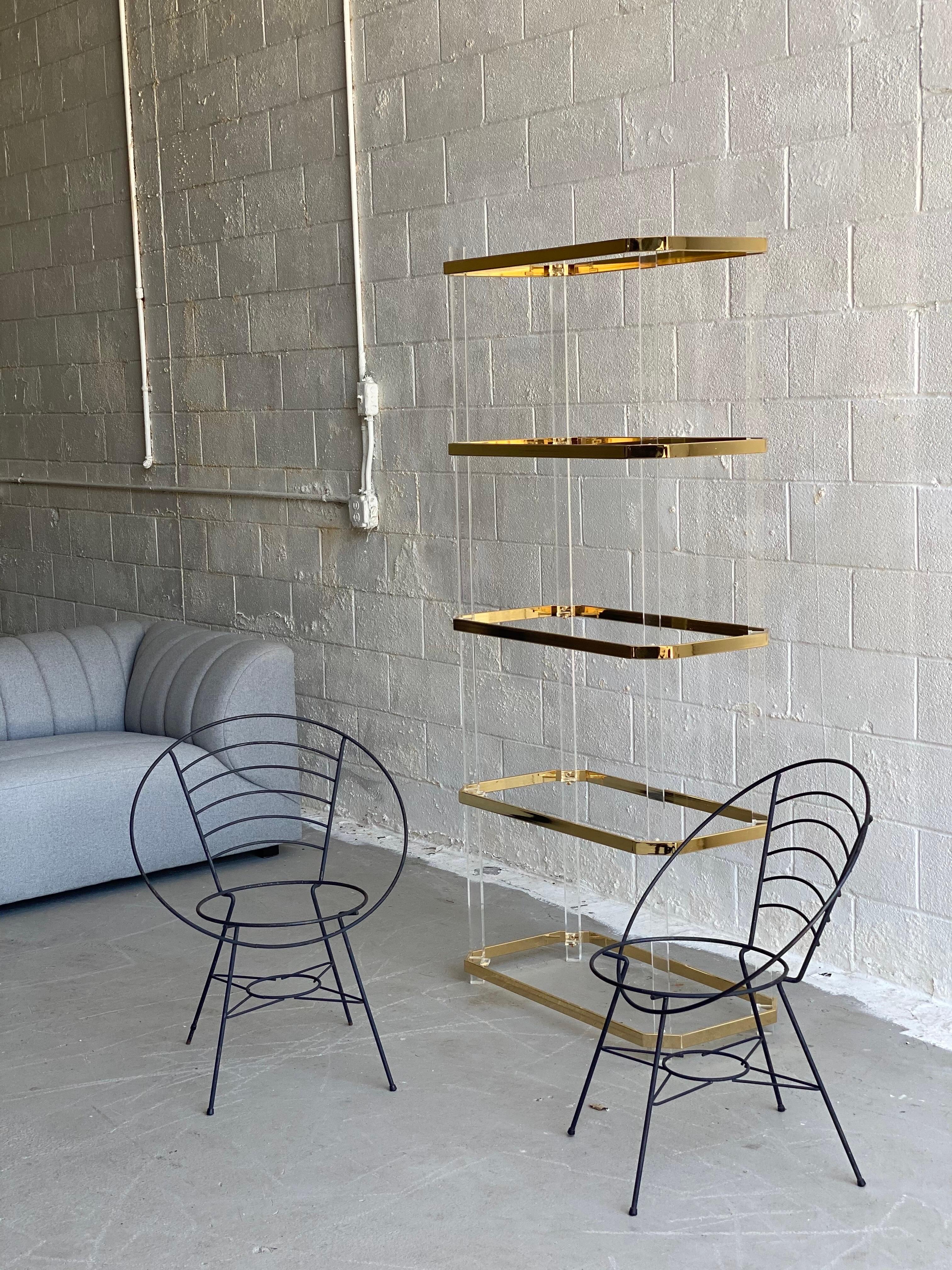 Late 20th Century 1970s Lucite and Polished Brass Etagere