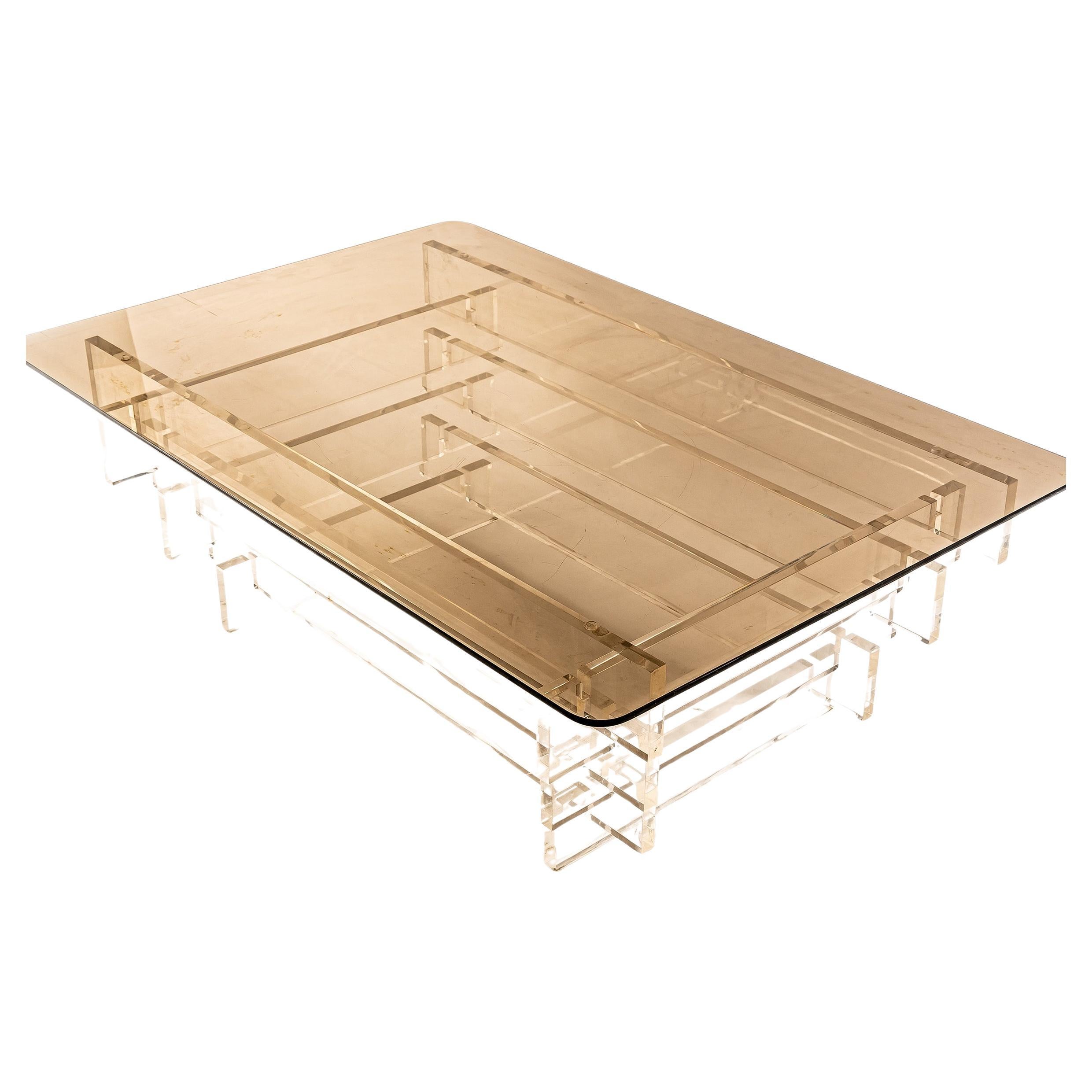 1970s Lucite and Smoked Glass Coffee Table Mid-Century Modern Minimalist Design For Sale
