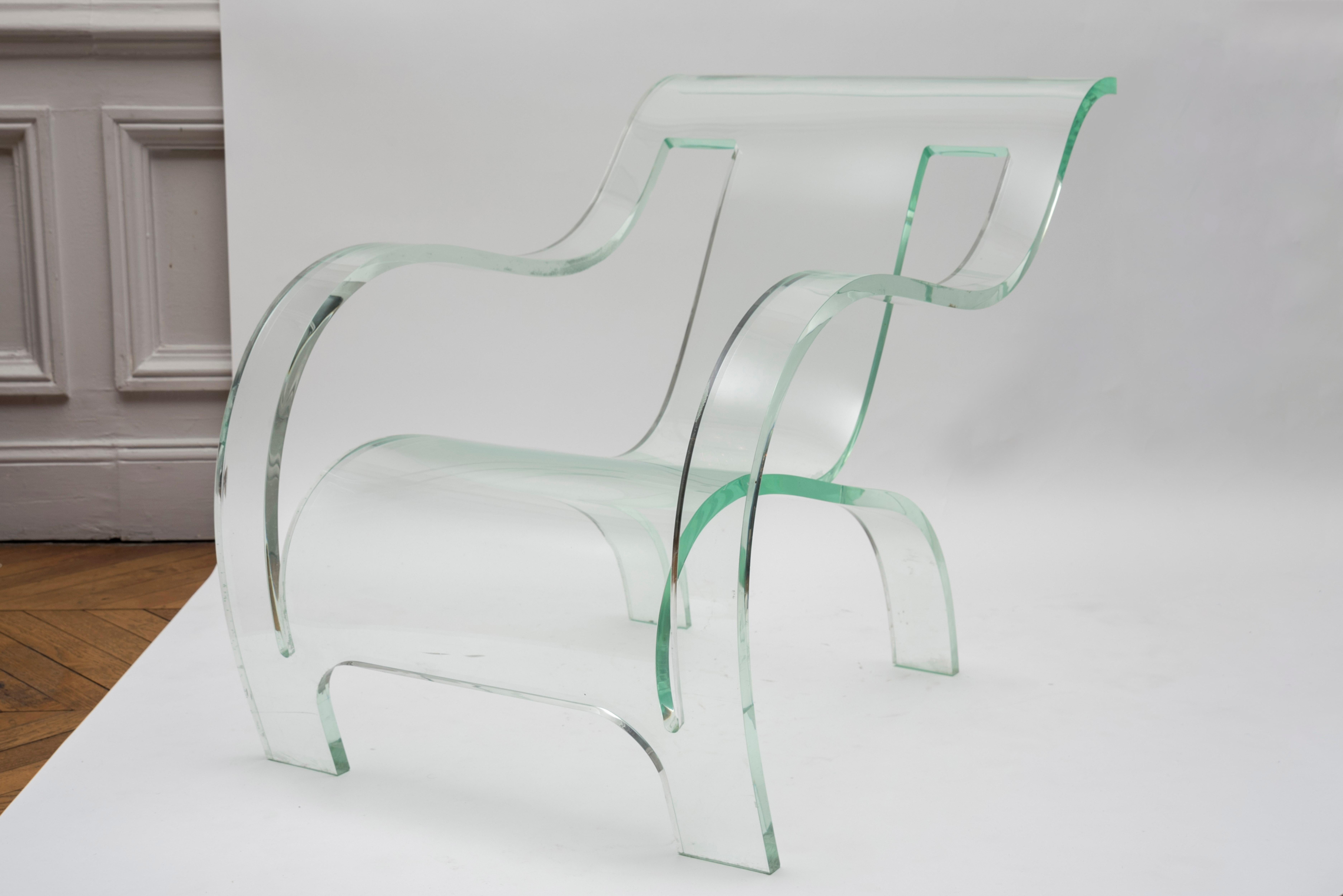 Ultra rare 1970s Lucite armchairs
This transparent, seemingly weightless, plexiglass lounge chair is an updated version of the British designer Gerald Summers  classic steam-bent plywood chair of 1934