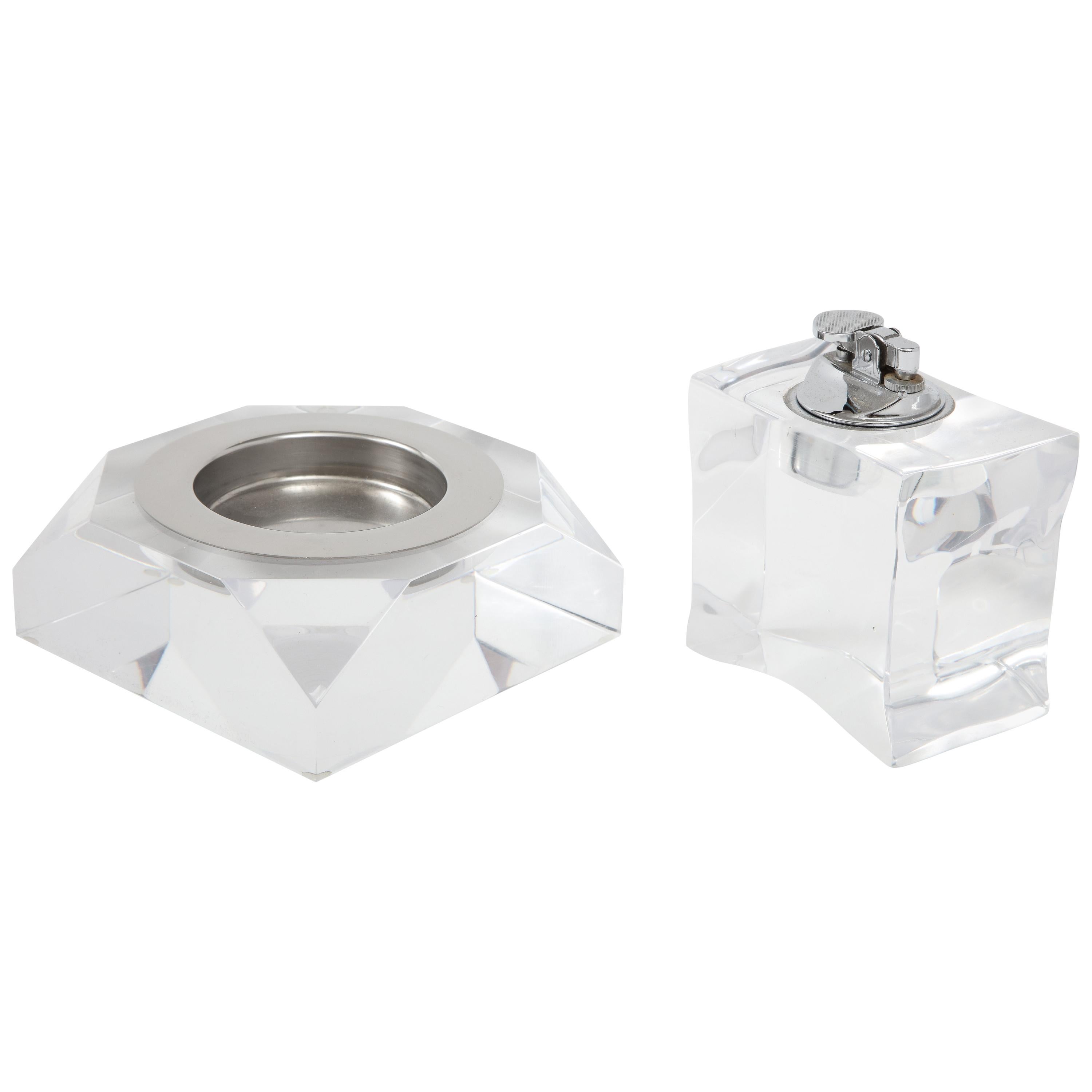 1970s Lucite Ashtray and Lighter Set For Sale