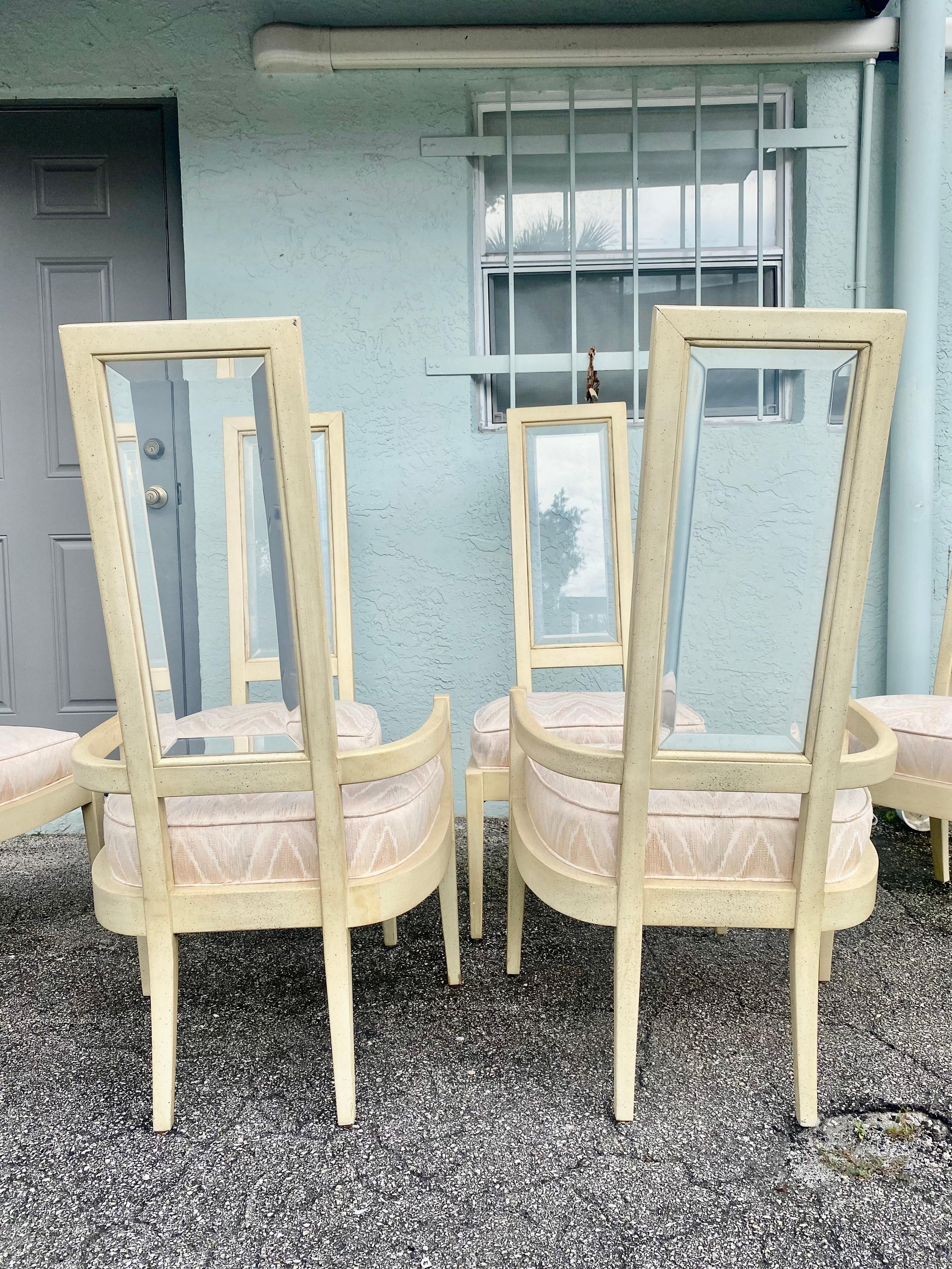 1970s Lucite Back Beige Wood Dining Chairs, Set of 6 For Sale 3