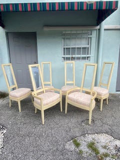1970s Lucite Back Beige Wood Dining Chairs, Set of 6