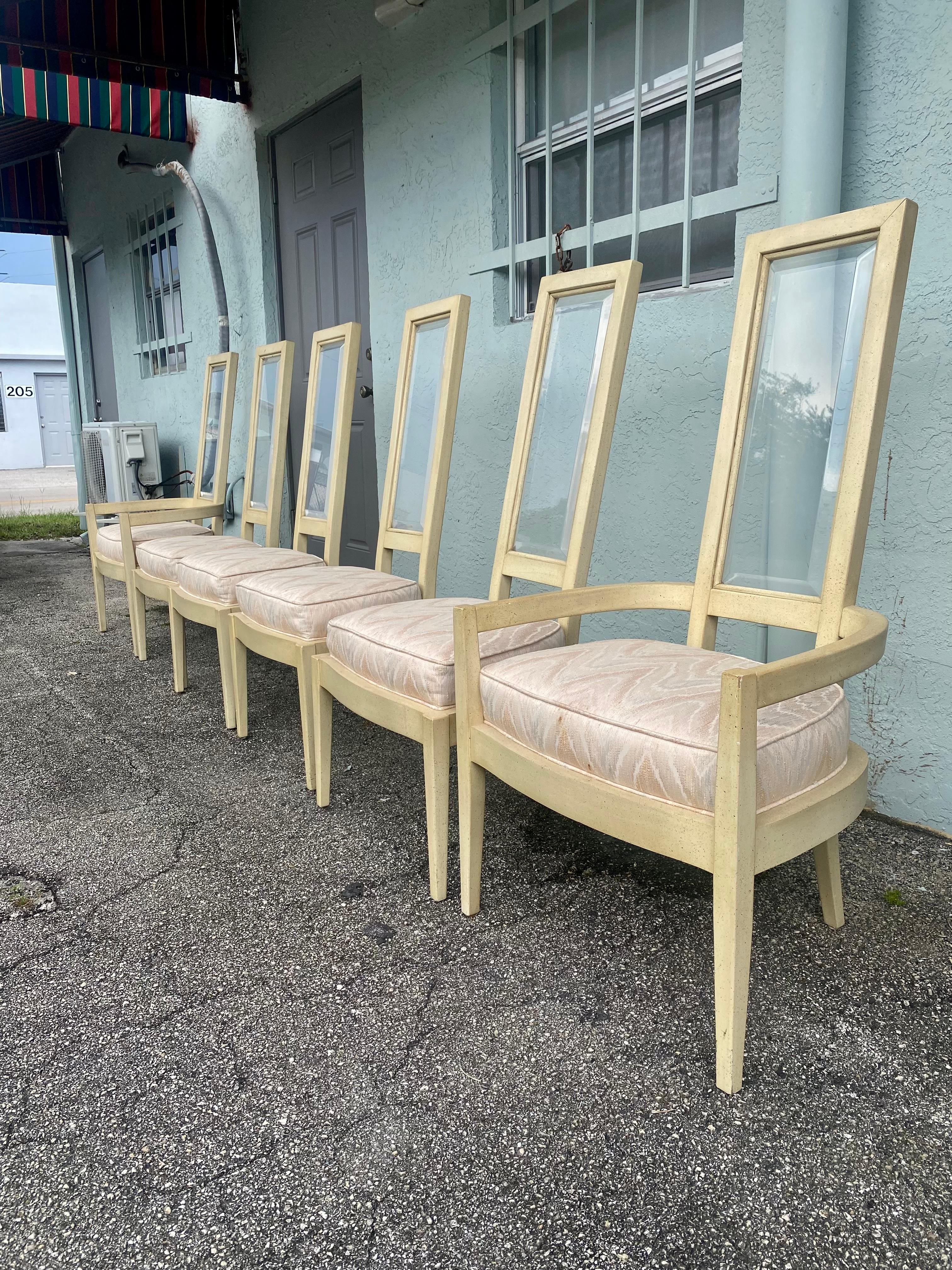 Mid-Century Modern 1970s Lucite Back Beige Wood Dining Chairs, Set of 6 For Sale