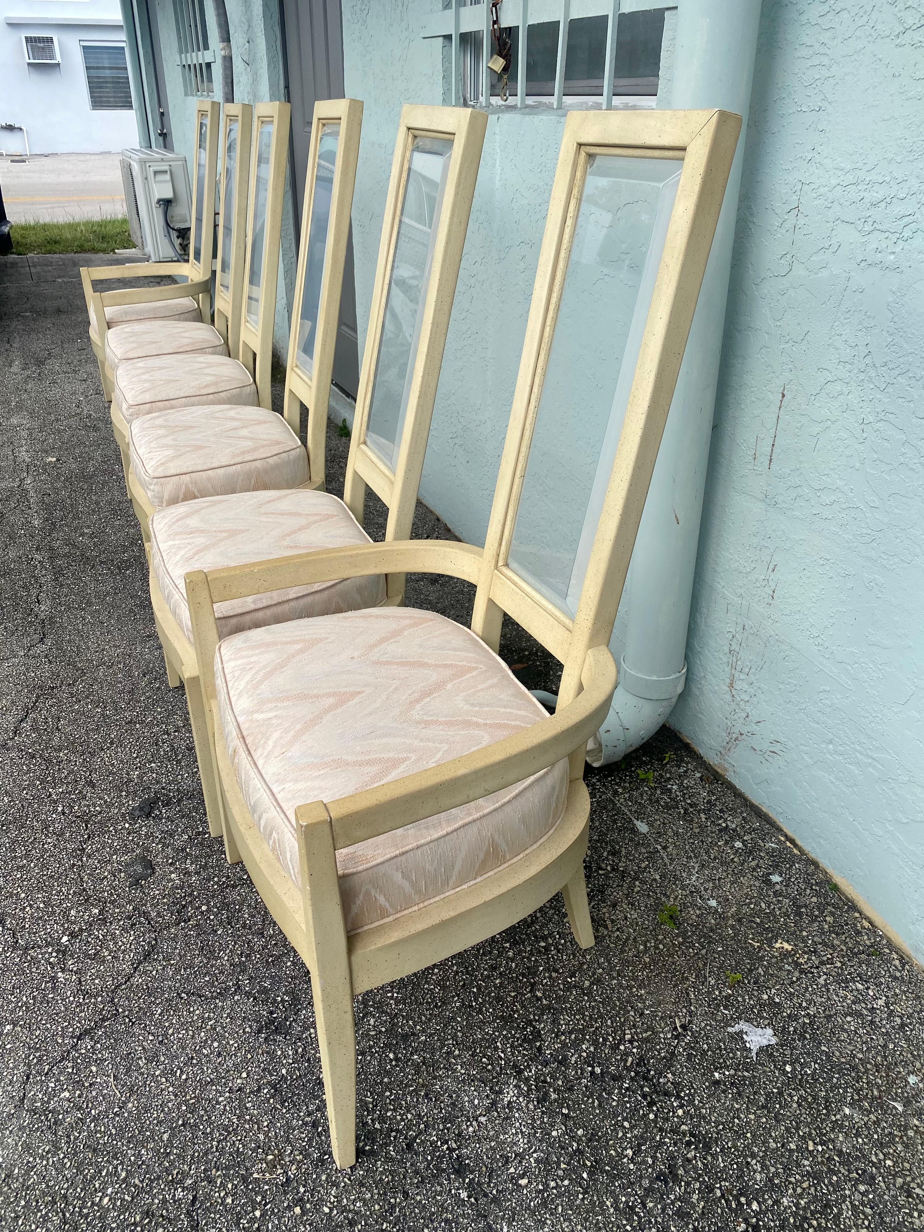 1970s Lucite Back Beige Wood Dining Chairs, Set of 6 In Good Condition For Sale In Fort Lauderdale, FL