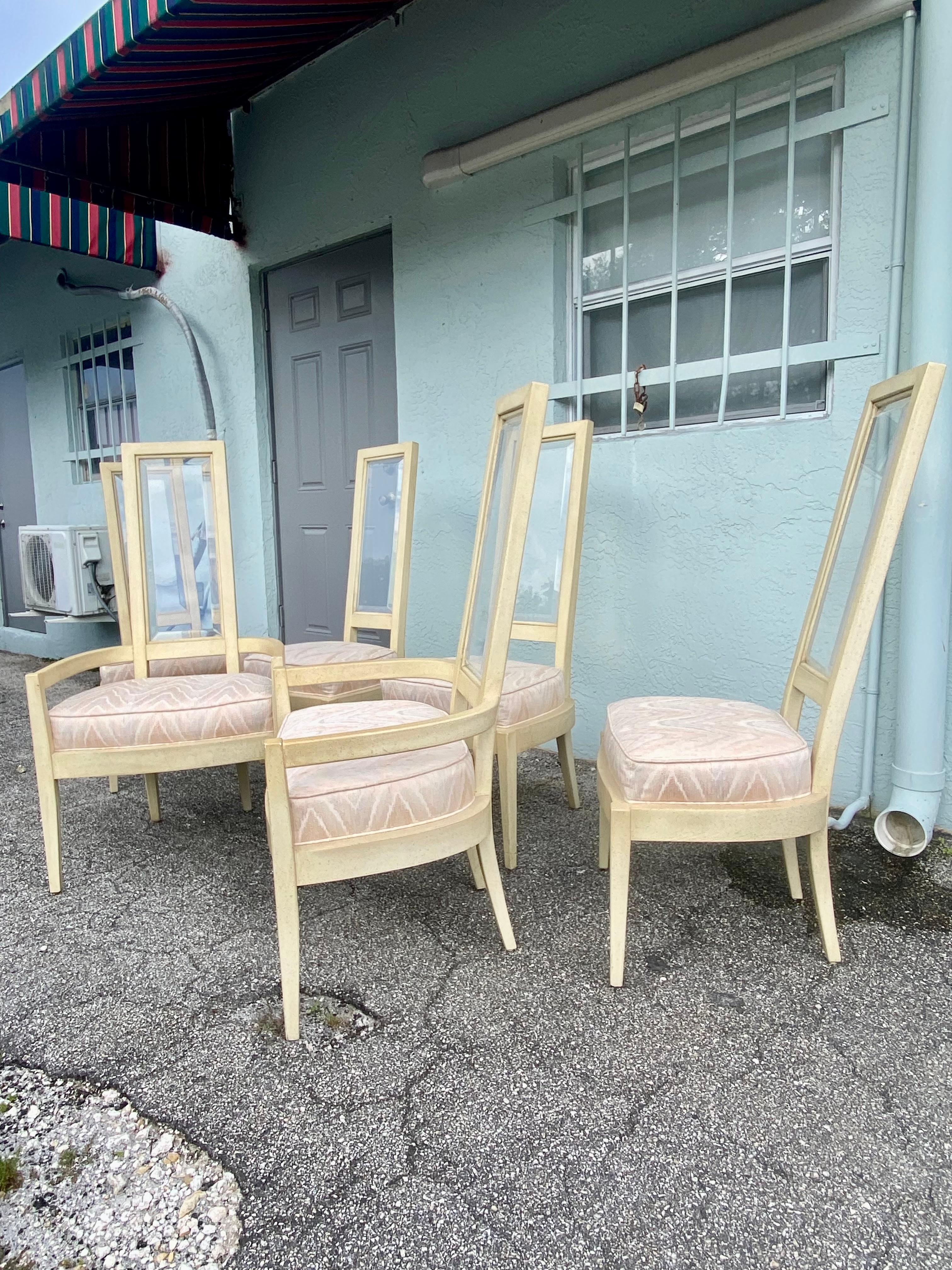 Late 20th Century 1970s Lucite Back Beige Wood Dining Chairs, Set of 6 For Sale