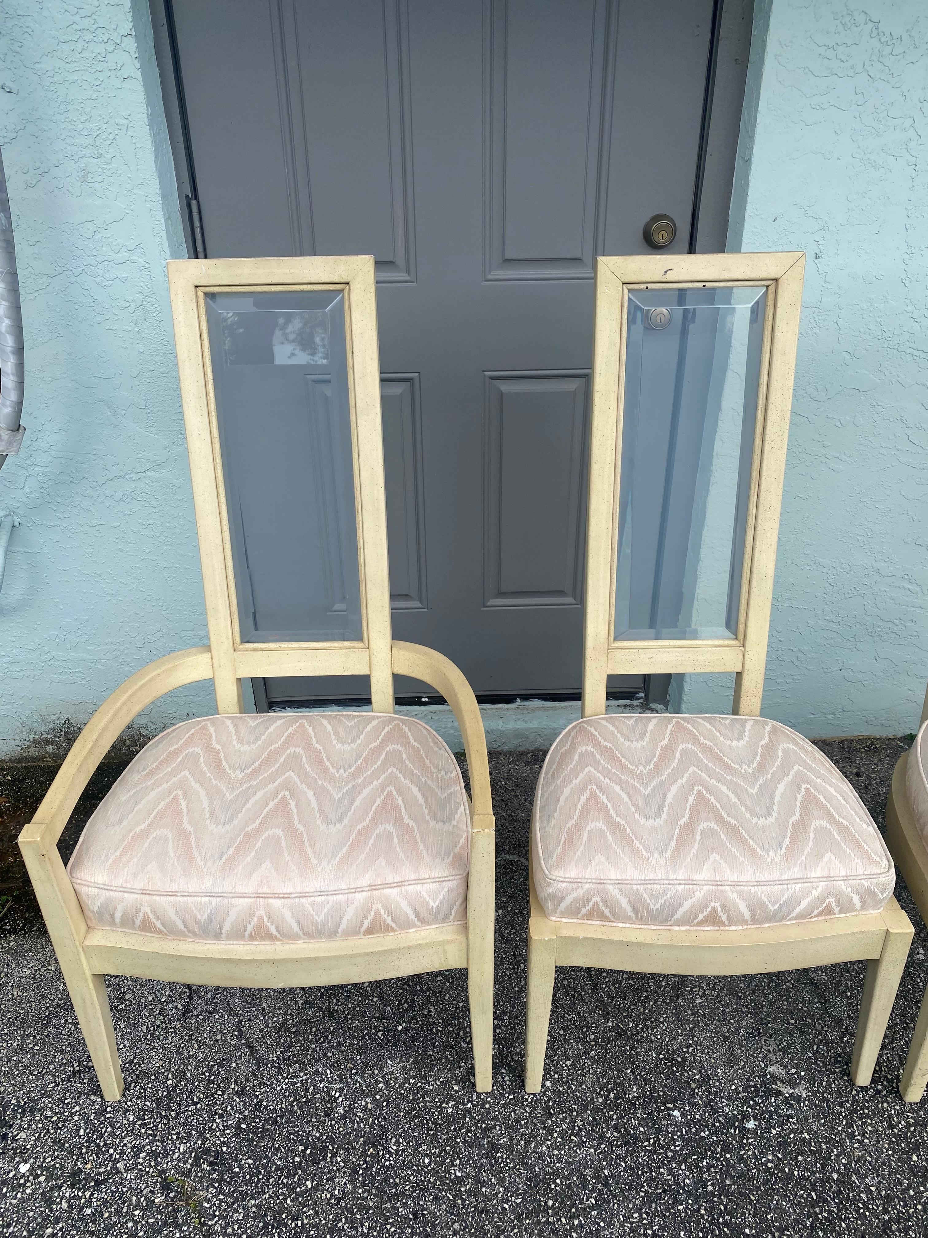 1970s Lucite Back Beige Wood Dining Chairs, Set of 6 For Sale 1