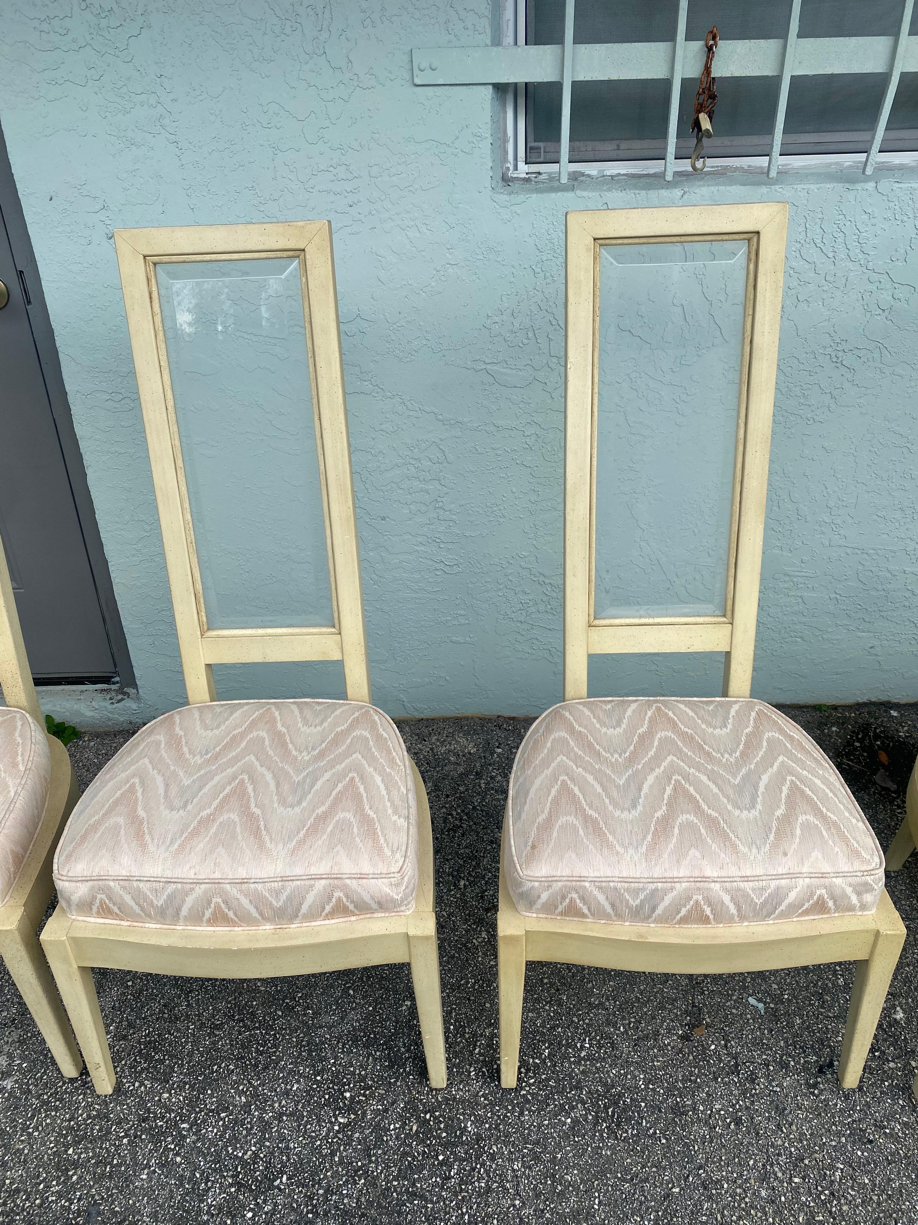 1970s Lucite Back Beige Wood Dining Chairs, Set of 6 For Sale 2