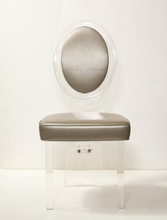 Lucite Balloon Back Chair with Grey Leather Upholstery 1970s