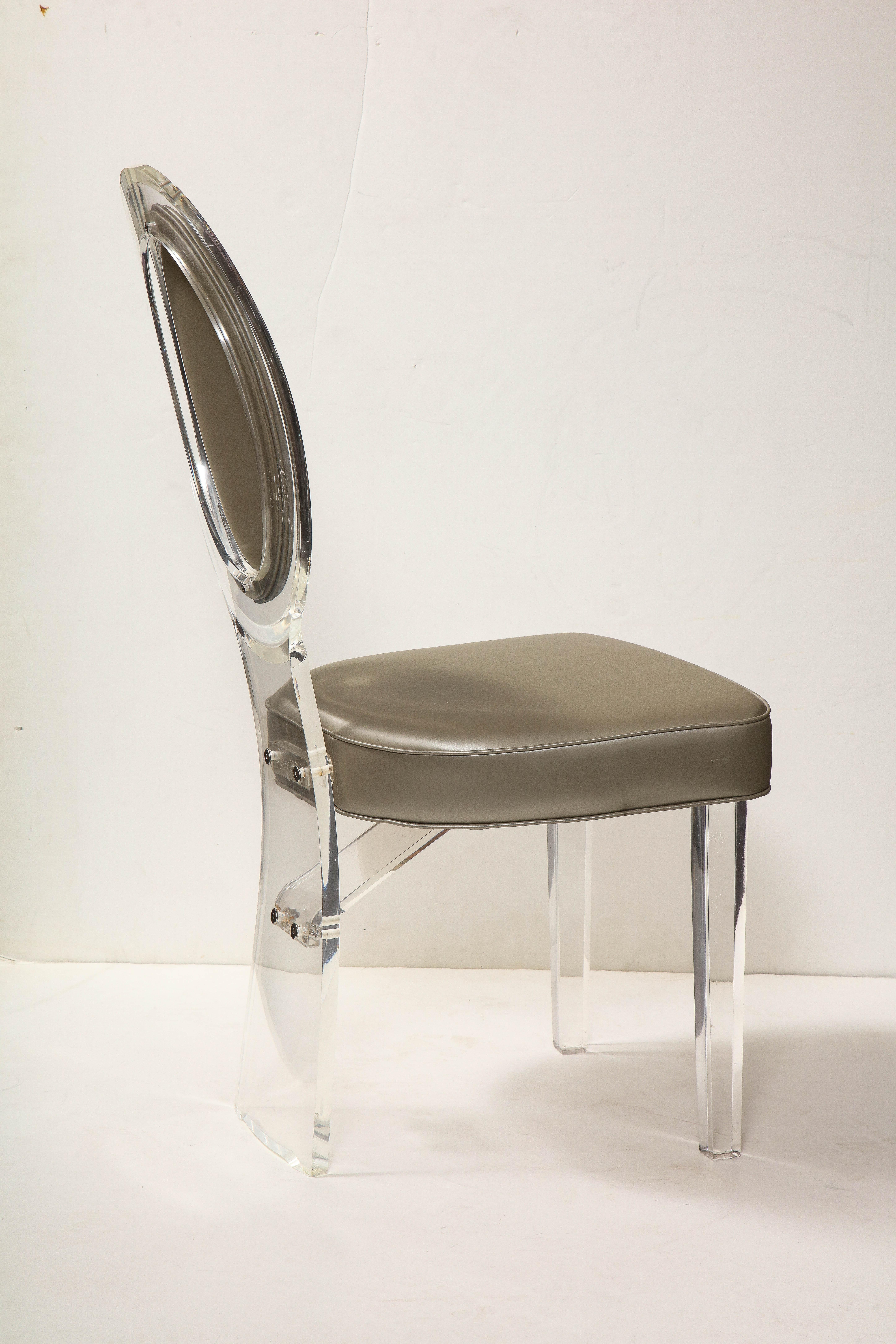 Late 20th Century 1970's Lucite Balloon Back Chair with Grey Leather Upholstery For Sale