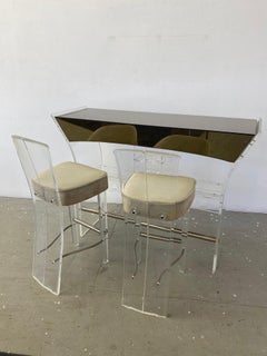 1970s Lucite Bar and 2 Matching Bar Stools