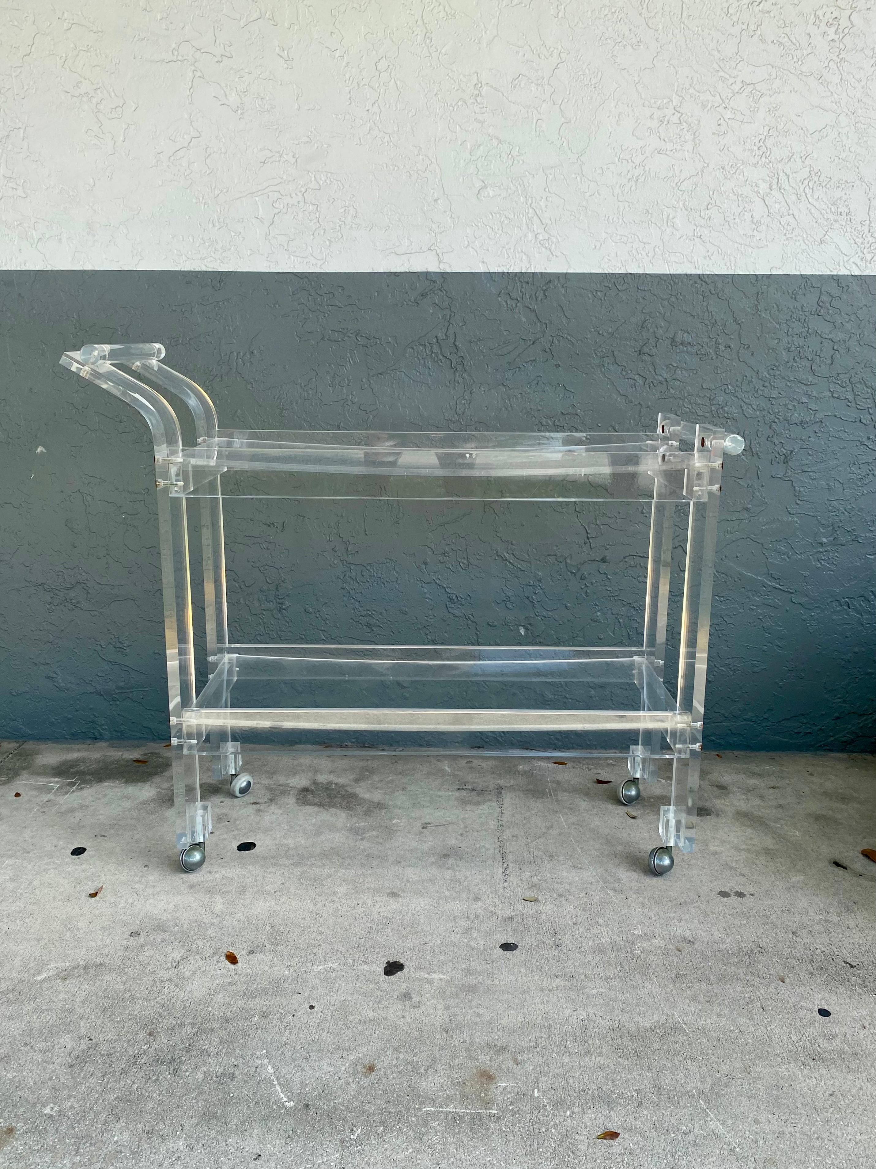 The beautiful rare lucite cart is statement piece!  Just look at the details on this beauty! These pieces are individually produced and finished with the highest level of hand craftsmanship. Large vintage 1970s Midcentury Italian Art Deco style