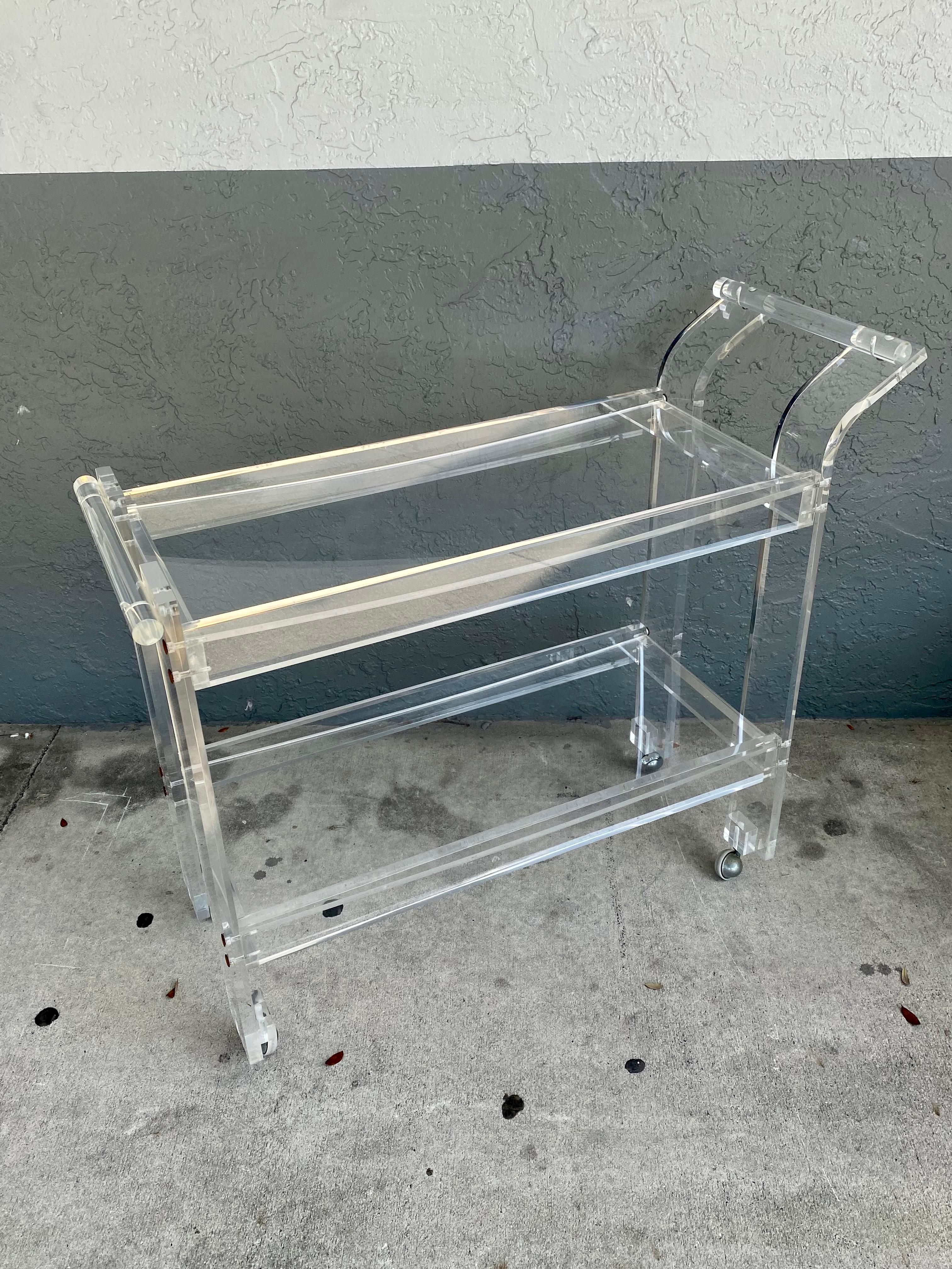 Hollywood Regency 1970s Lucite Bar Serving Tea Two Tier Trolley Cart For Sale