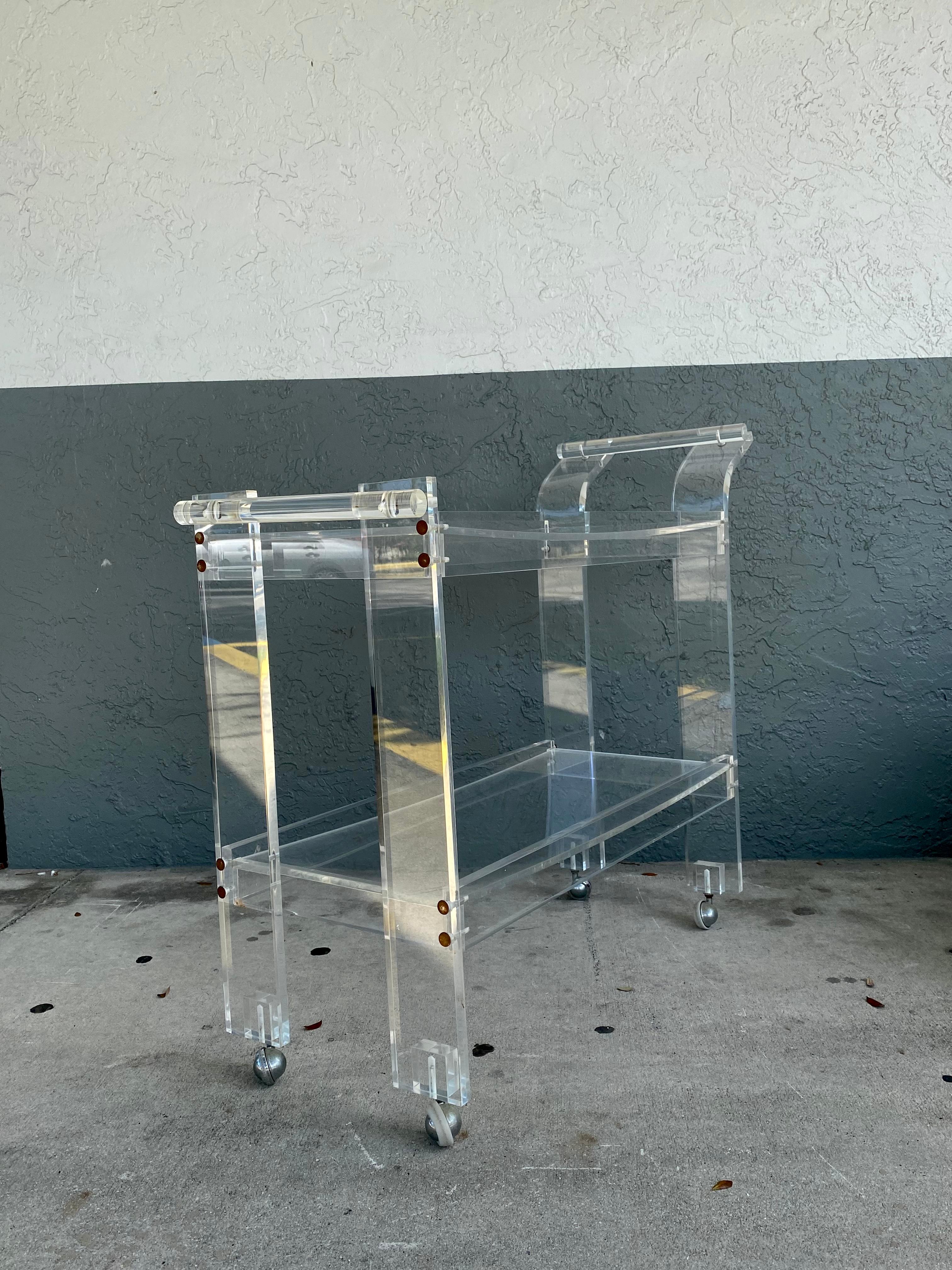 North American 1970s Lucite Bar Serving Tea Two Tier Trolley Cart For Sale