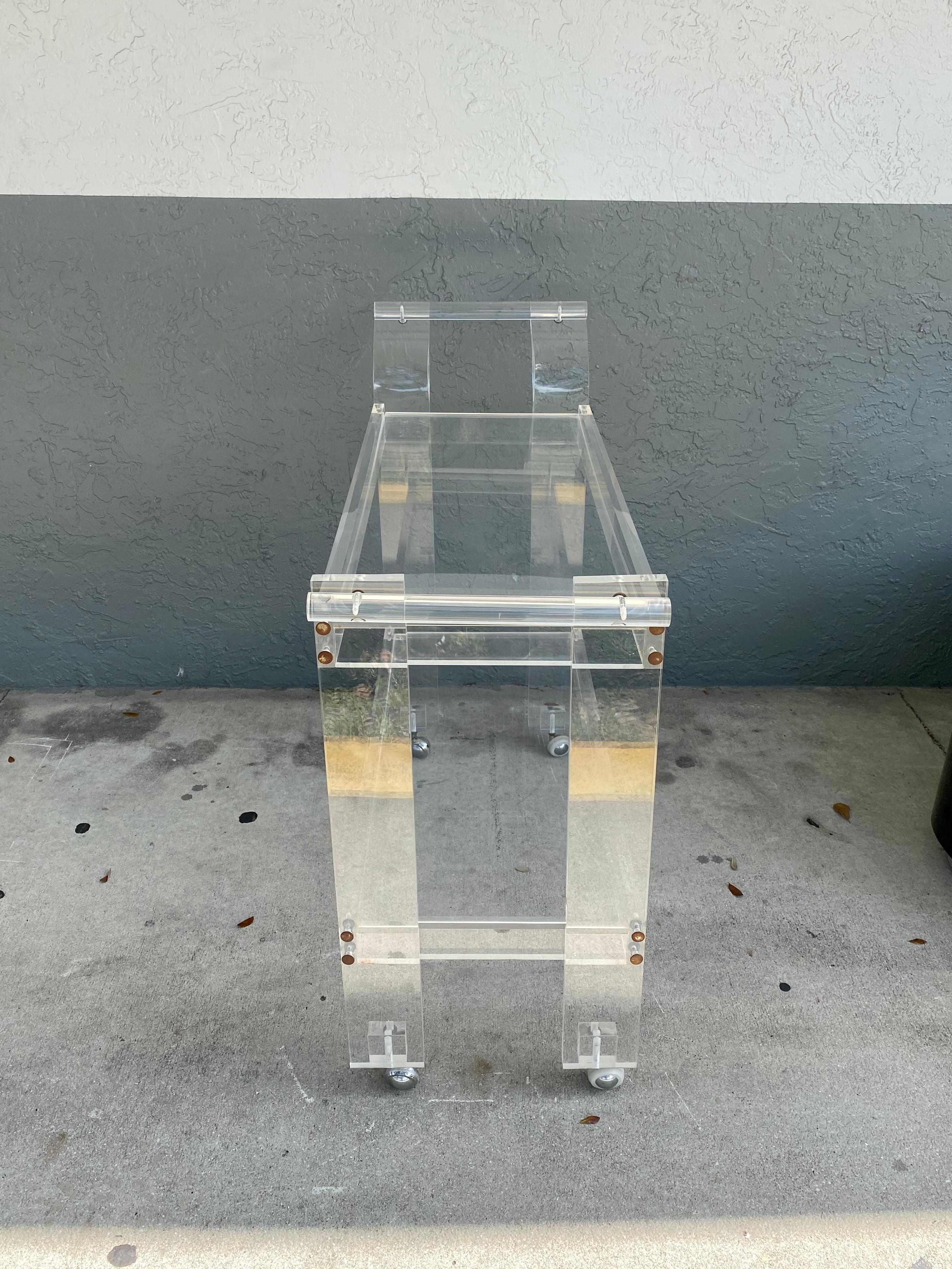 Late 20th Century 1970s Lucite Bar Serving Tea Two Tier Trolley Cart For Sale