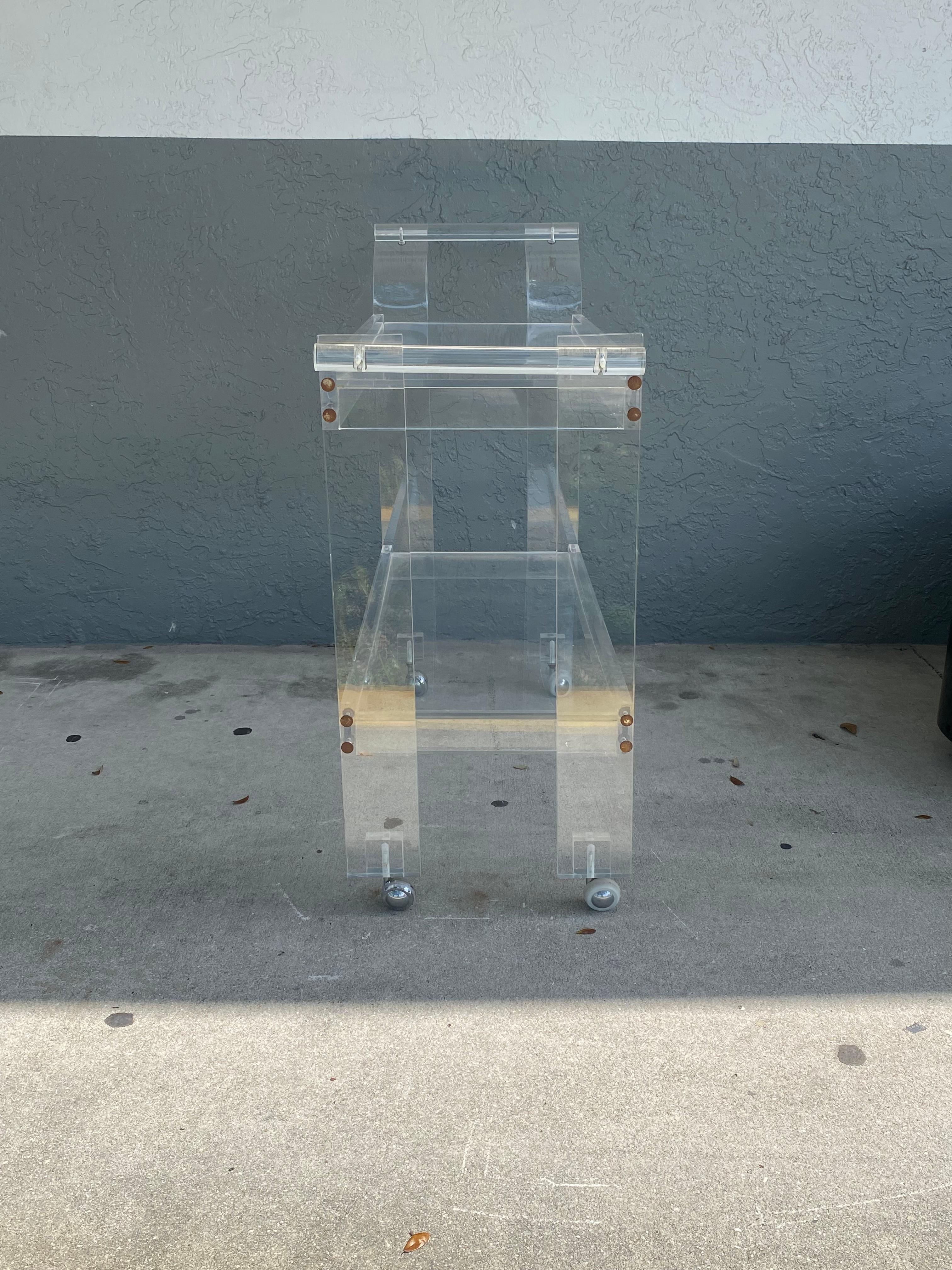 Chrome 1970s Lucite Bar Serving Tea Two Tier Trolley Cart For Sale