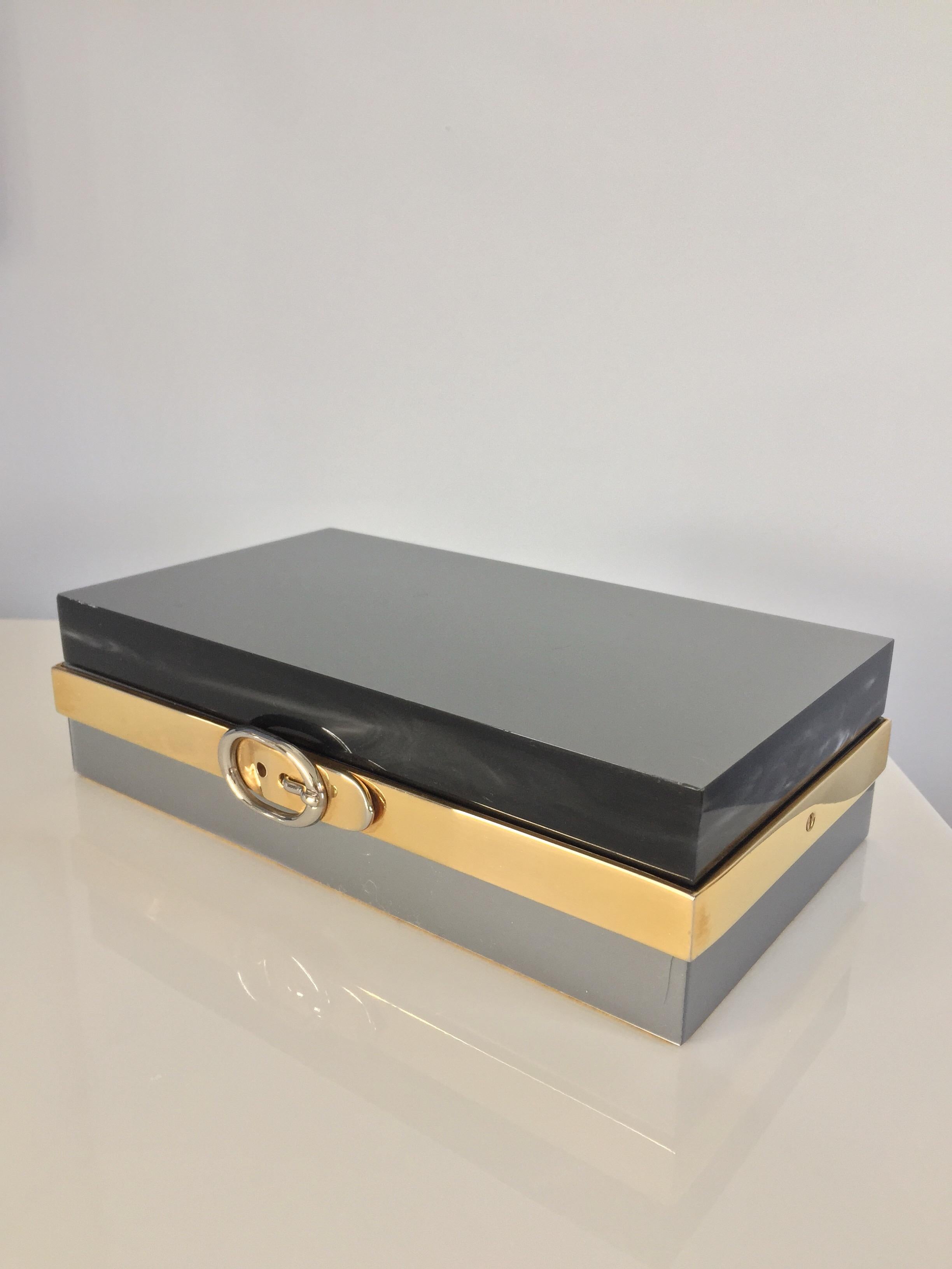 1970s elegant Lucite and brass box. 
Great vintage condition.