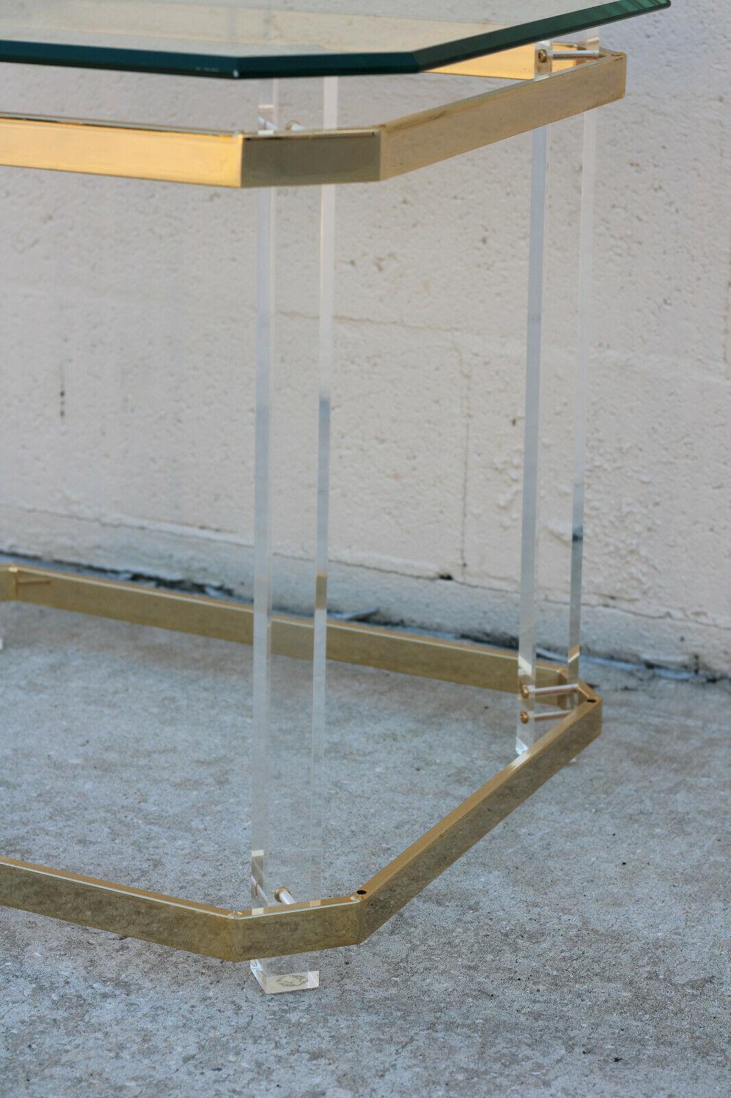 1970s Lucite Brass and Glass Side Table after Charles Hollis Jones For Sale 4