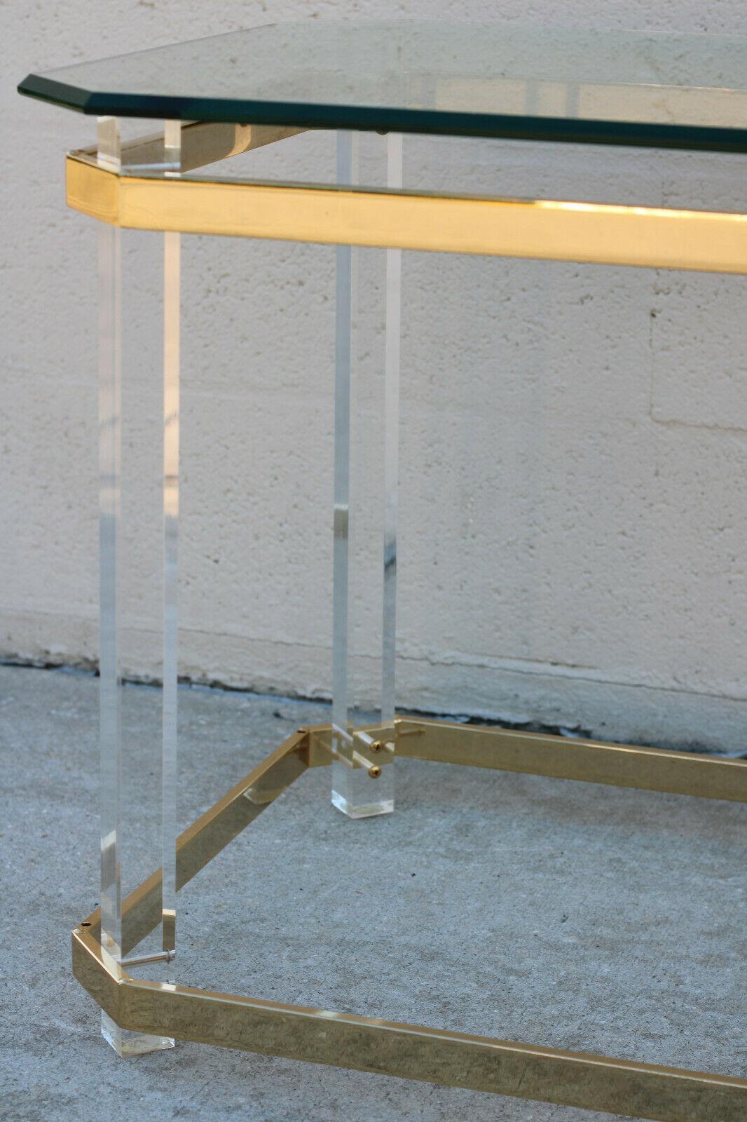 1970s Lucite Brass and Glass Side Table after Charles Hollis Jones For Sale 5