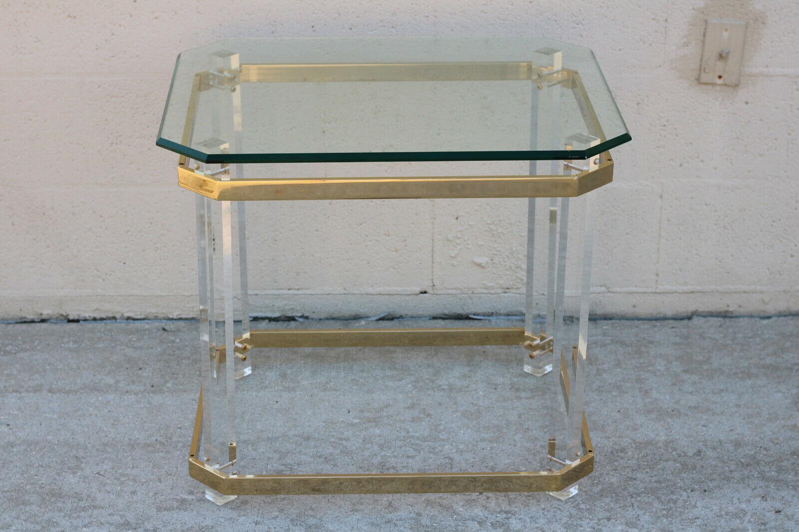 Mid-Century Modern 1970s Lucite Brass and Glass Side Table after Charles Hollis Jones For Sale