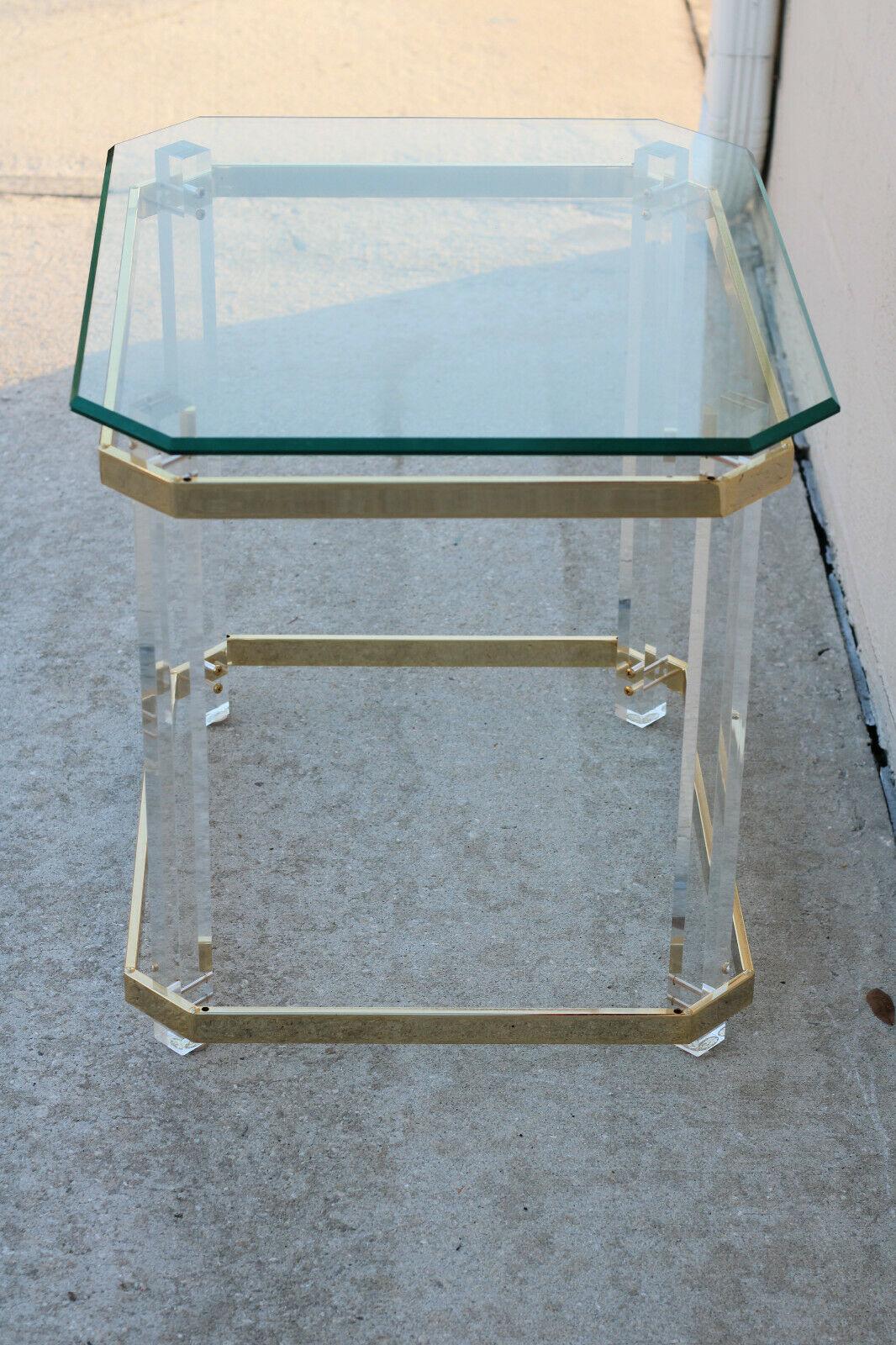 American 1970s Lucite Brass and Glass Side Table after Charles Hollis Jones For Sale