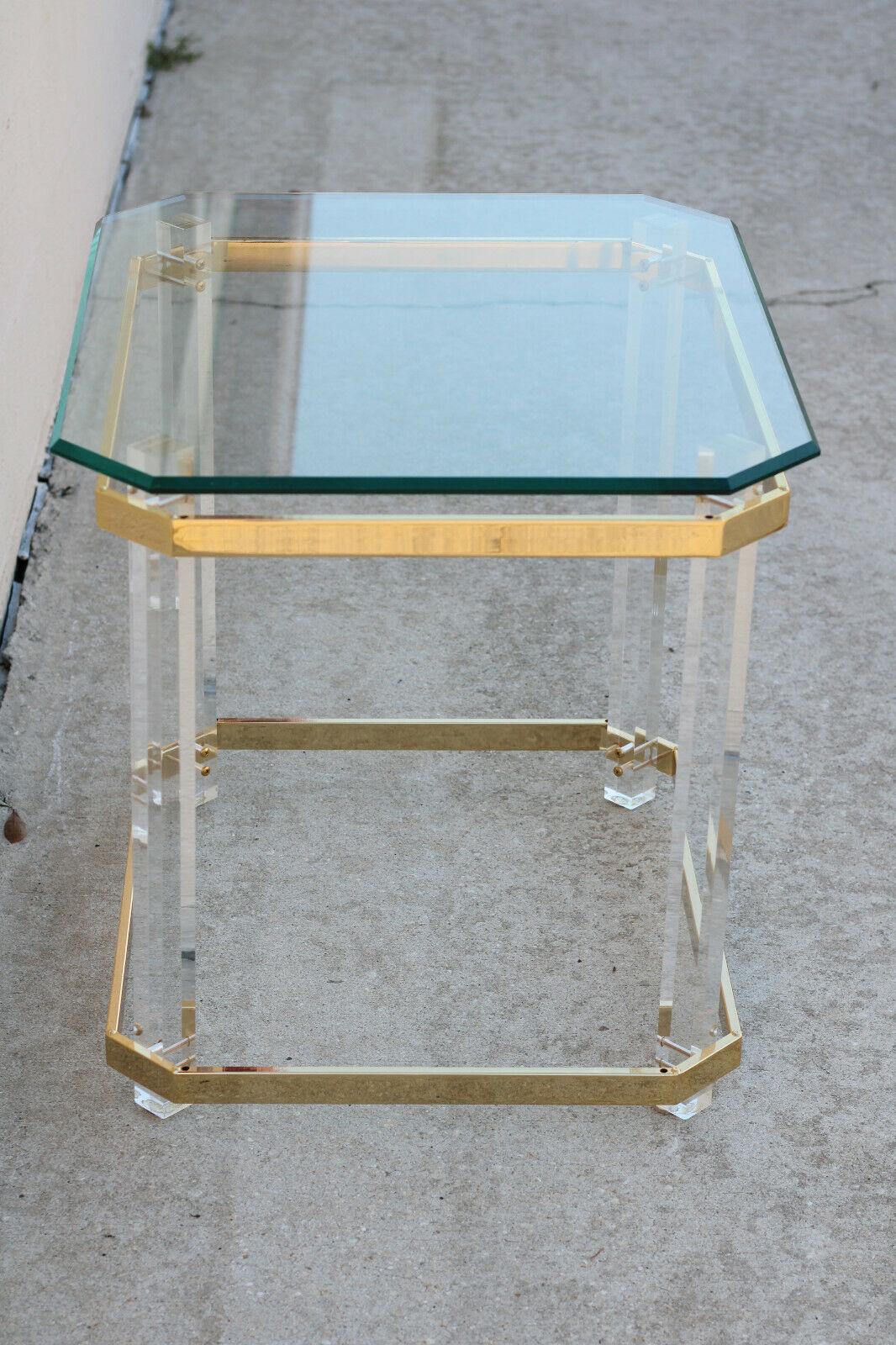 Late 20th Century 1970s Lucite Brass and Glass Side Table after Charles Hollis Jones For Sale