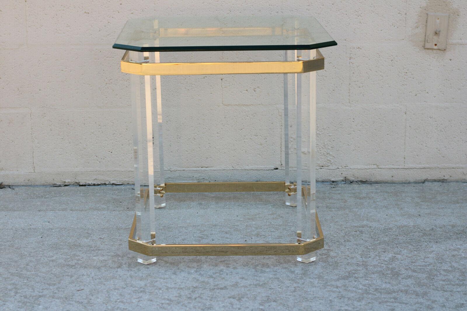 1970s Lucite Brass and Glass Side Table after Charles Hollis Jones For Sale 1
