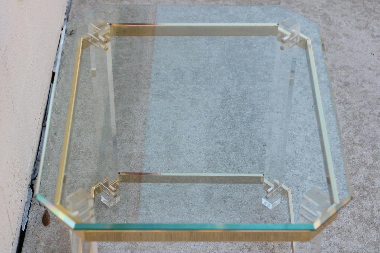 1970s Lucite Brass and Glass Side Table after Charles Hollis Jones For Sale 2
