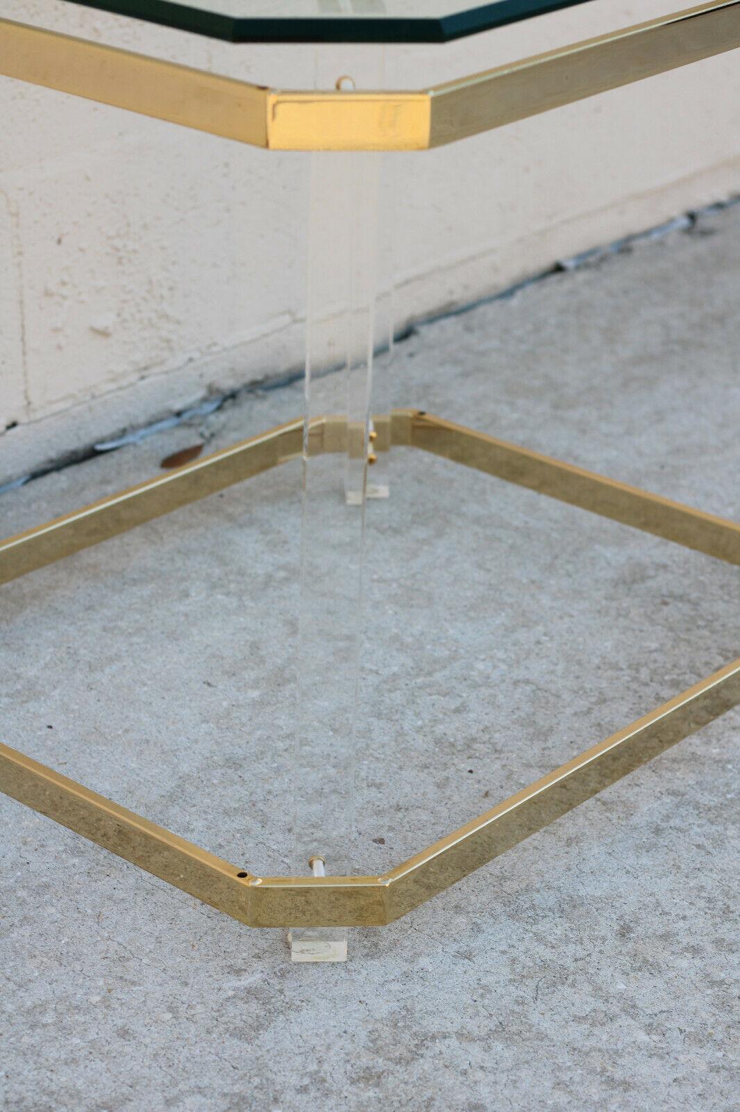 1970s Lucite Brass and Glass Side Table after Charles Hollis Jones For Sale 3